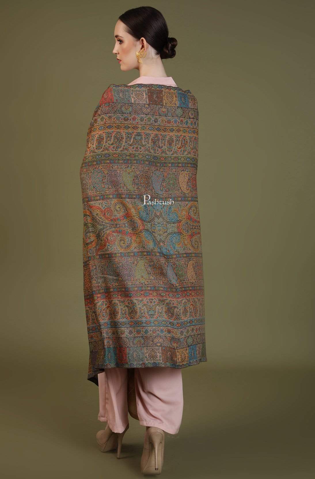 Pashtush Womens Ethnic Shawl, Pastel Coloured Weave, Pure Wool, Woolmark Certificate - Image 6