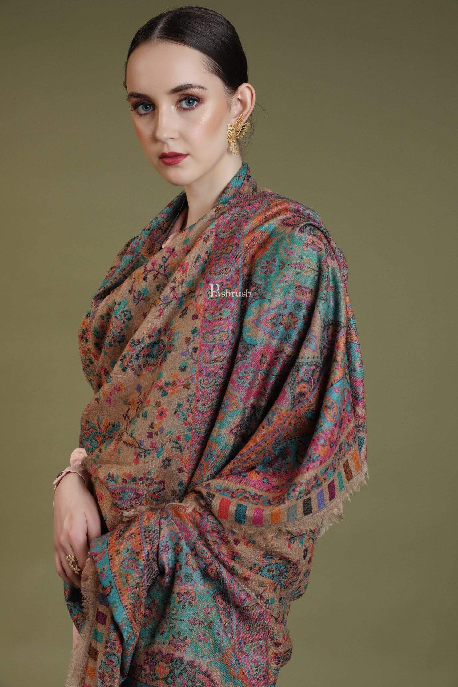Pashtush Womens Ethnic Shawl, Pastel Coloured Weave, Pure Wool, Woolmark Certificate - Image 6
