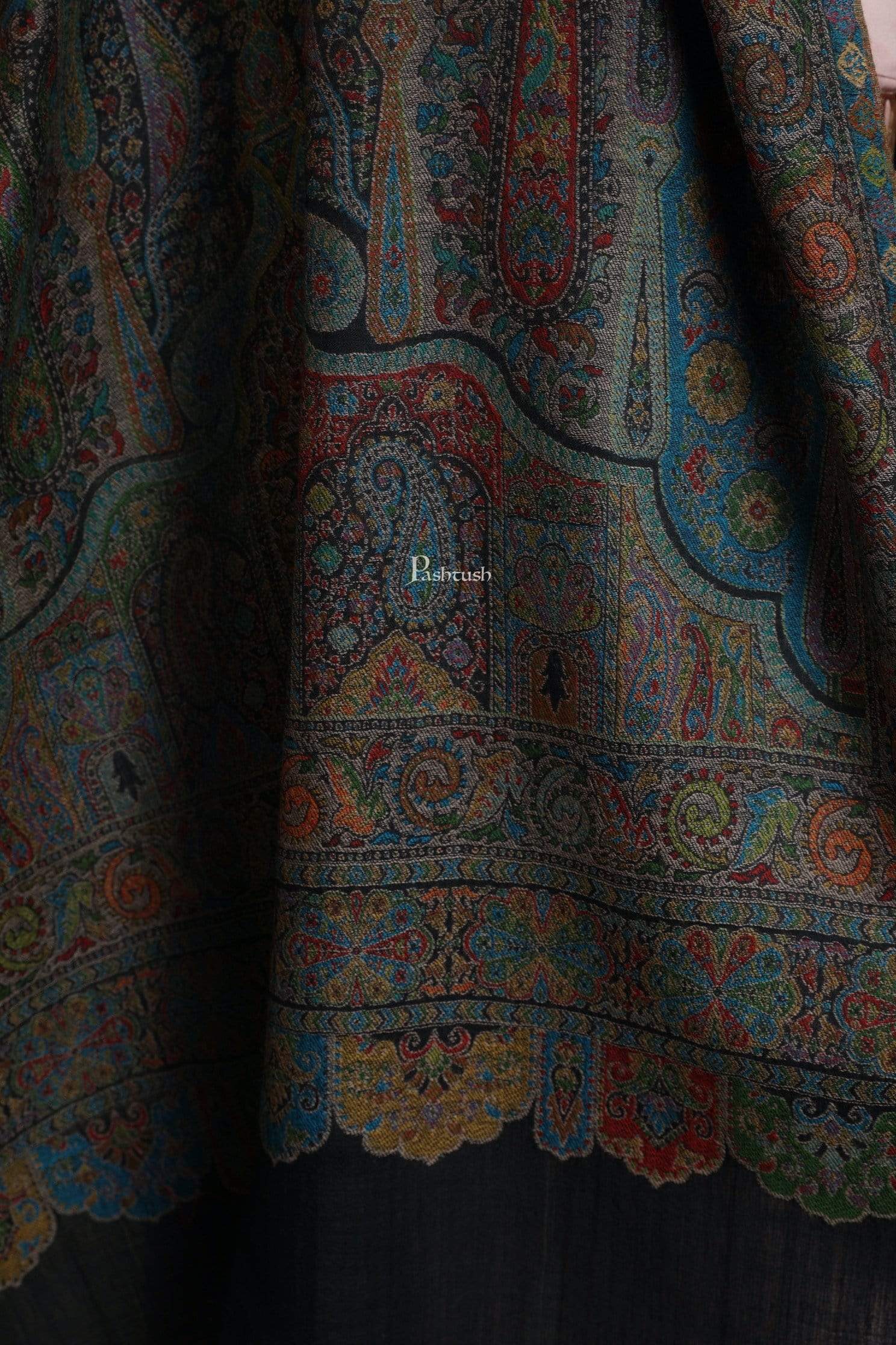 Pashtush Womens Ethnic Weave Stole, 100% Pure Wool With Woolmark Certificate - Image 5