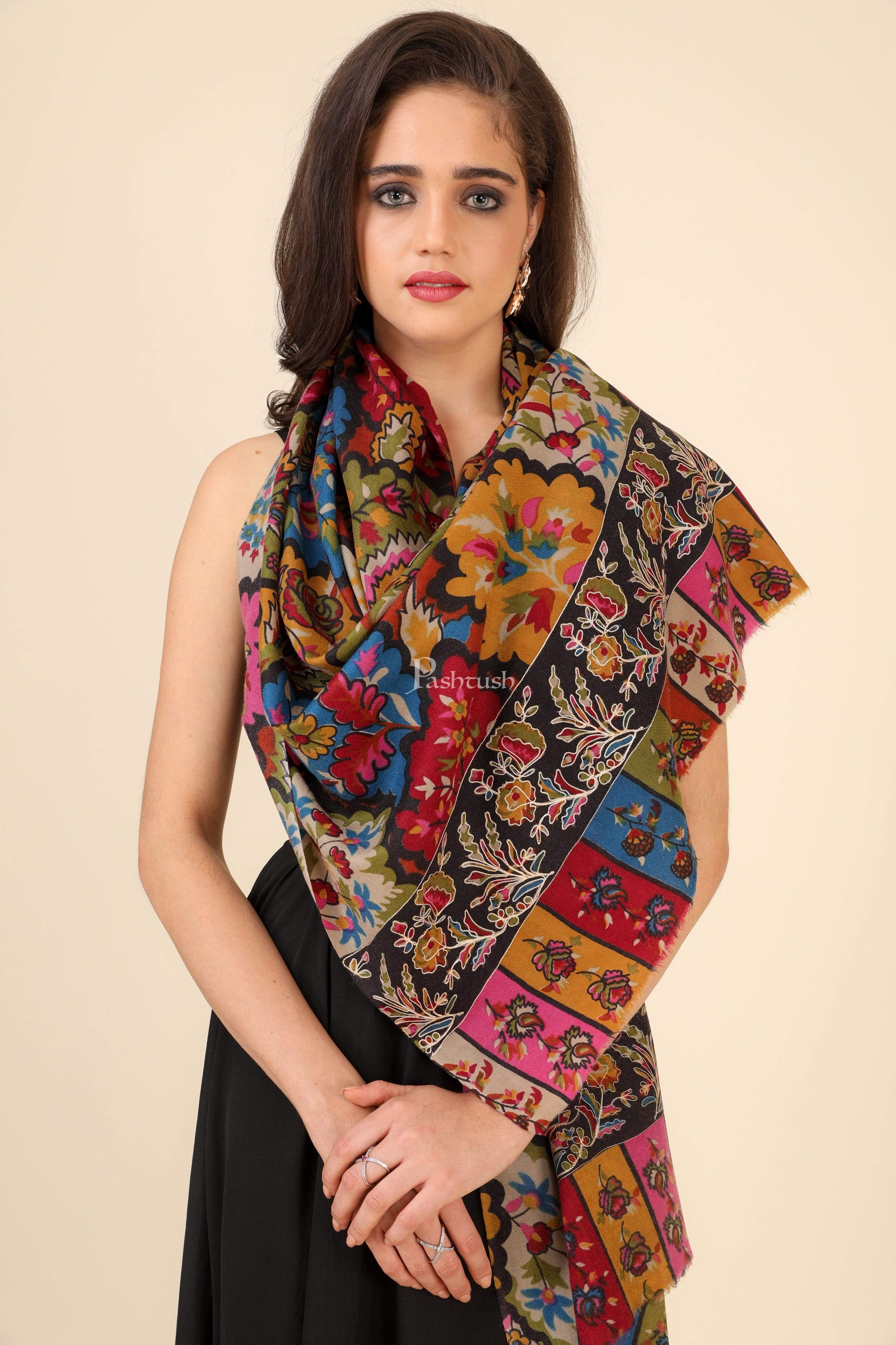 Pashtush Womens Kalamkari Fine Wool Hand Printed Stole Scarf - Image 5