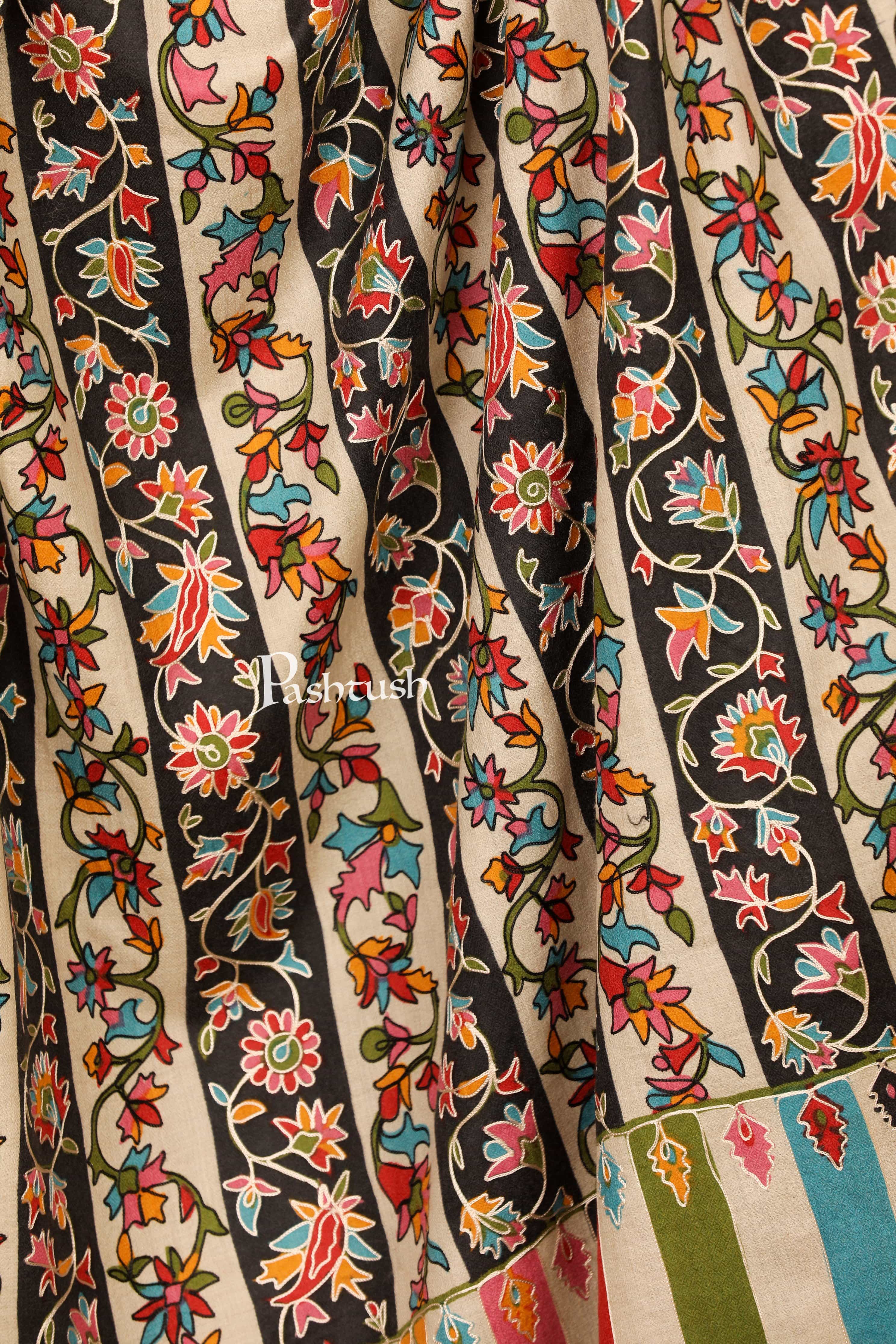 Pashtush Womens Kalamkari Outline Embroidery Shawl, Ethnic Painted Design - Image 2