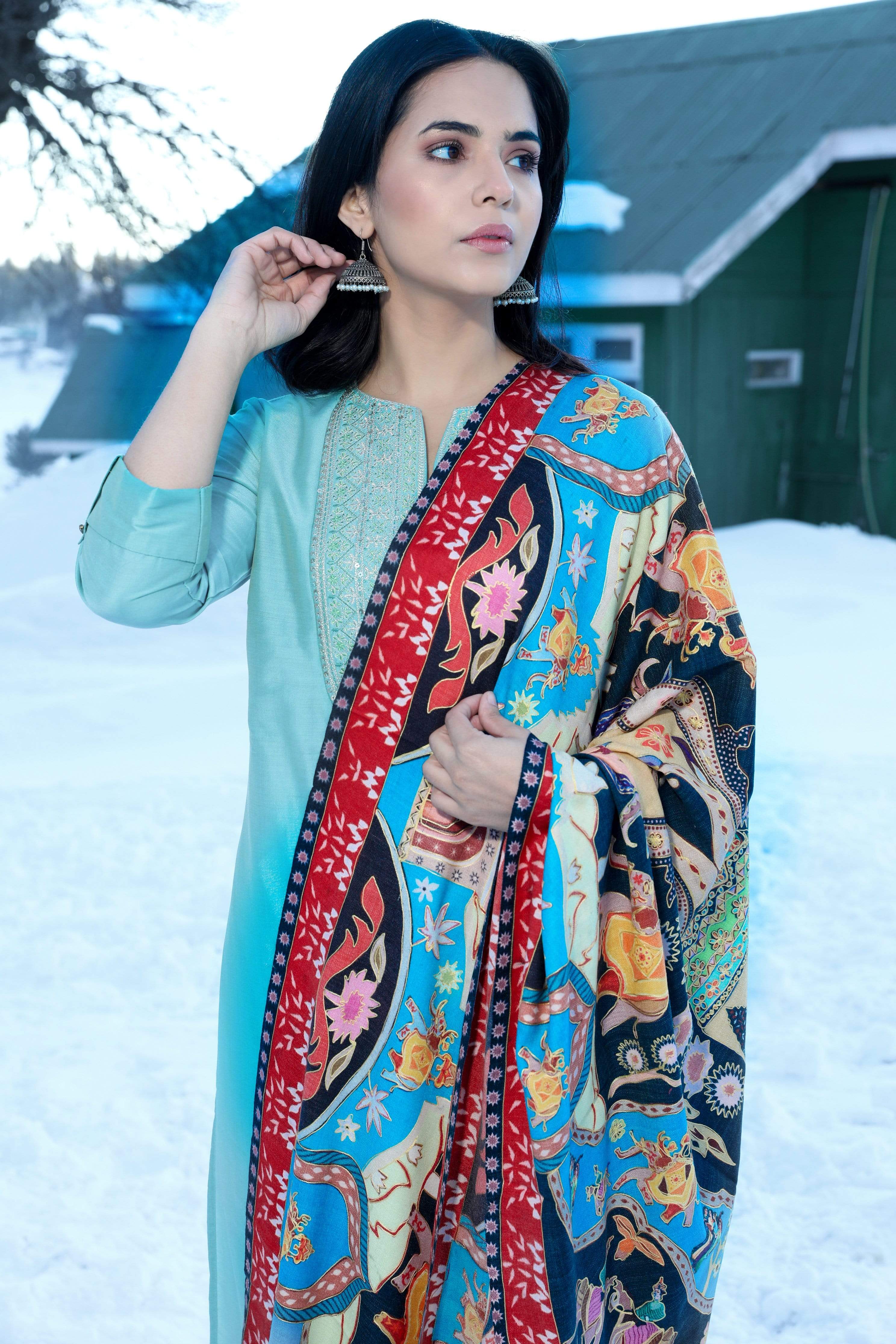 Pashtush Womens Kalamkari Shawl, Multicoloured, With Outline Embroidery, 100% Pure Woolmark Certified - Image 8