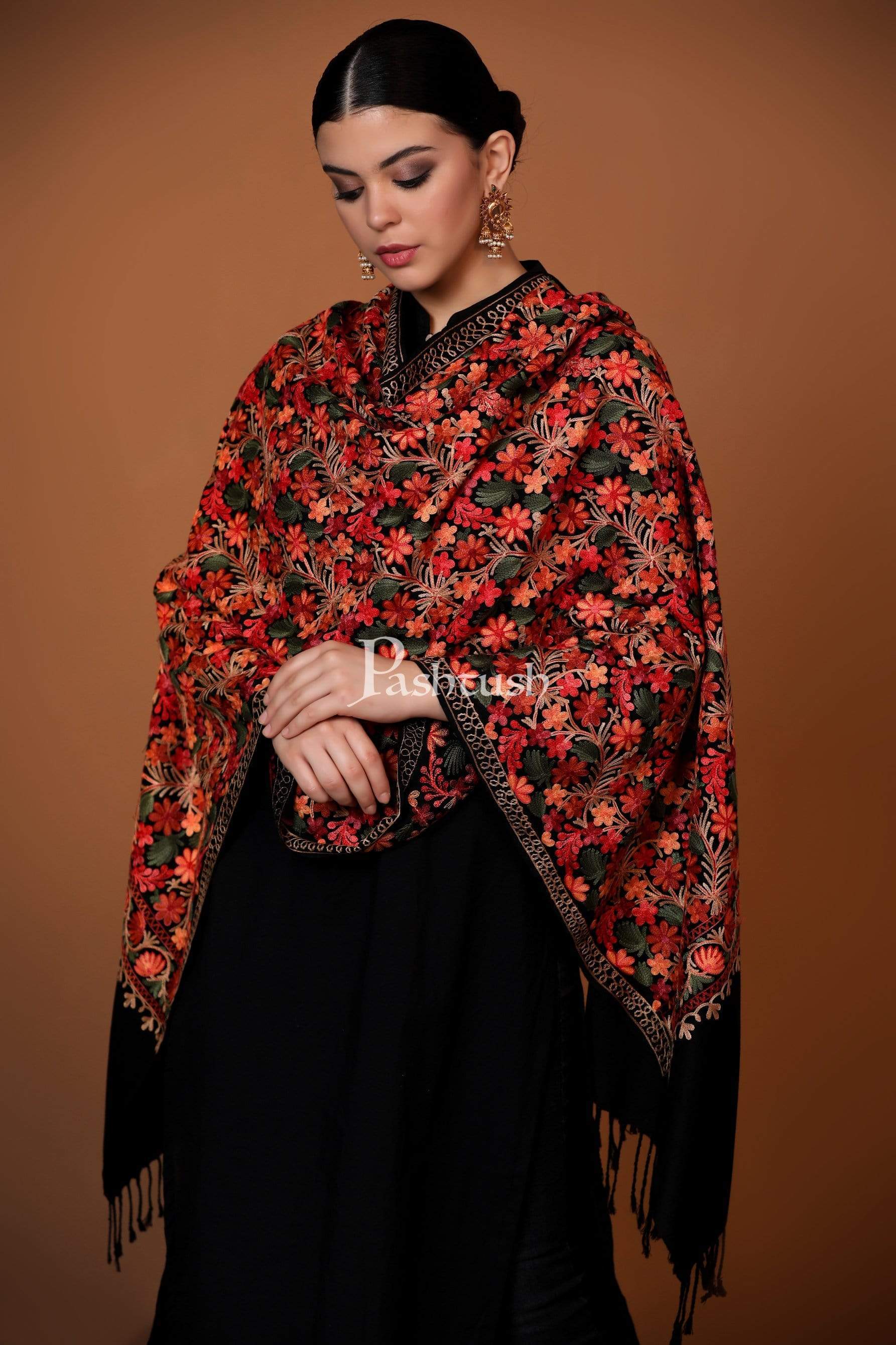 Pashtush Womens Aari Embroidery Stole, Soft And Warm - Image 6