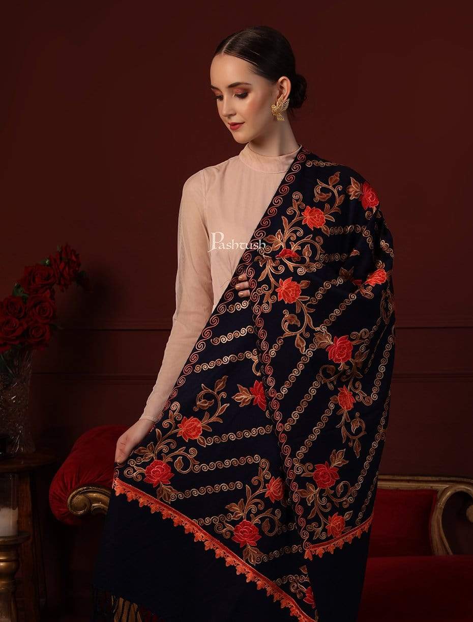 Pashtush Womens Aari Embroidery, Woollen Stole - Image 4