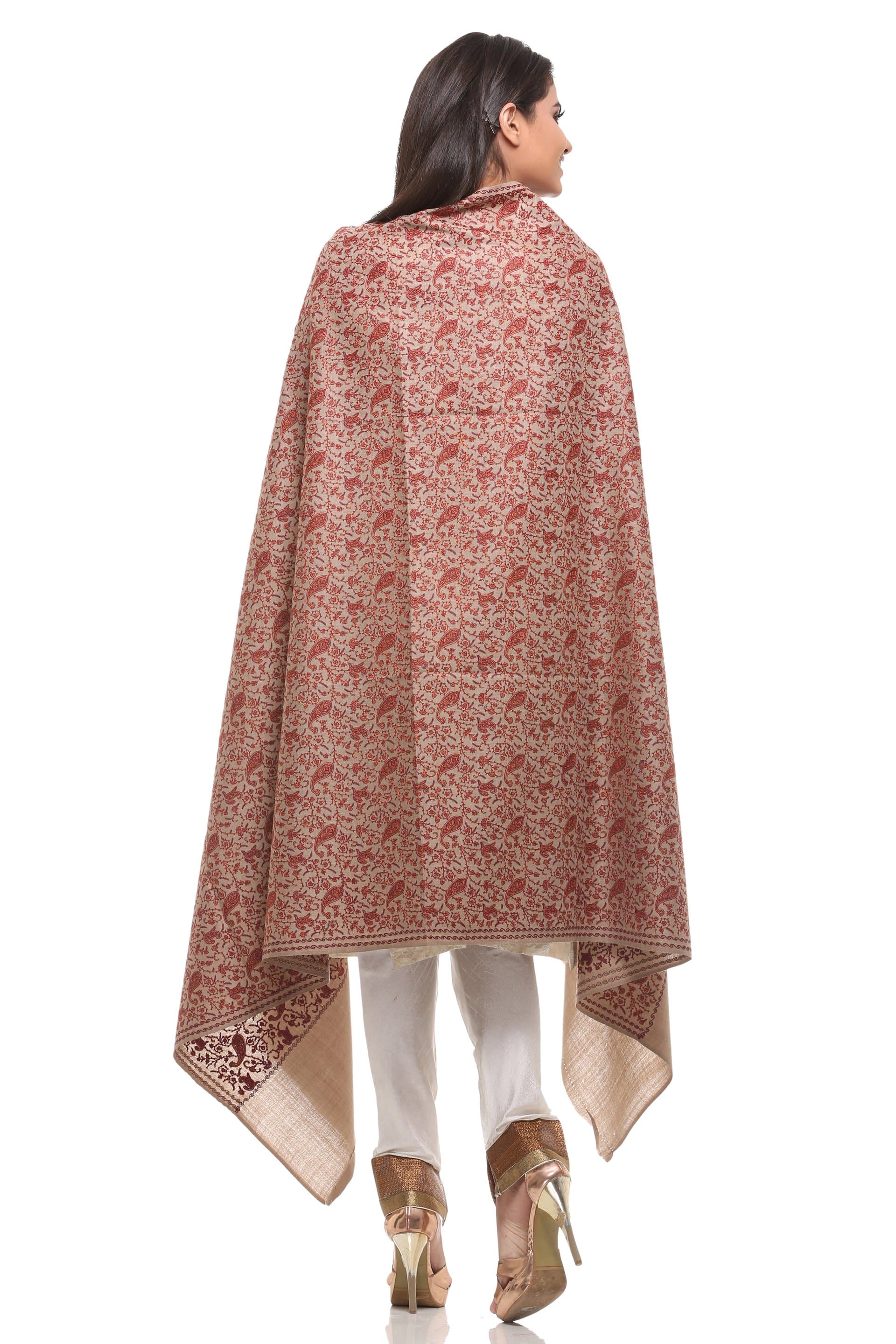 Pashtush Womens Embroidery Shawl, Heavy Design, Silk Thread Needlework (Dark ) - Image 4