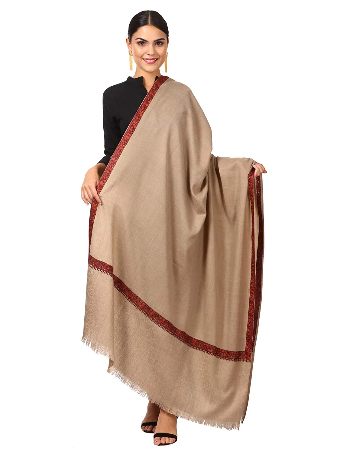 Pashtush Womens Hand Embroidery Shawl, Border Design With Fine Needlework, Shawls - Image 3