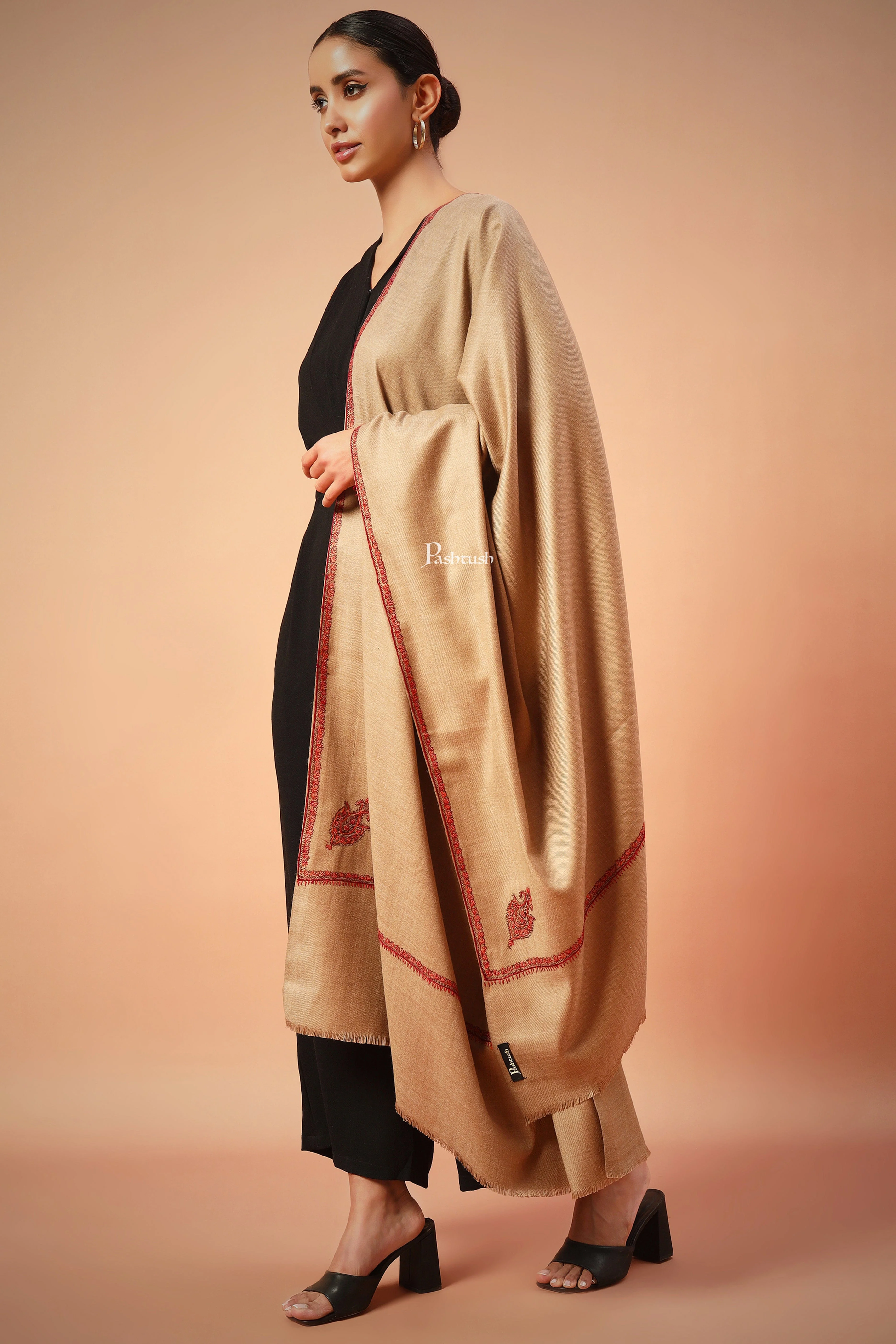 Pashtush Womens Kashmiri Hand Embroidery Shawl, Woollen, Kingri - Image 8