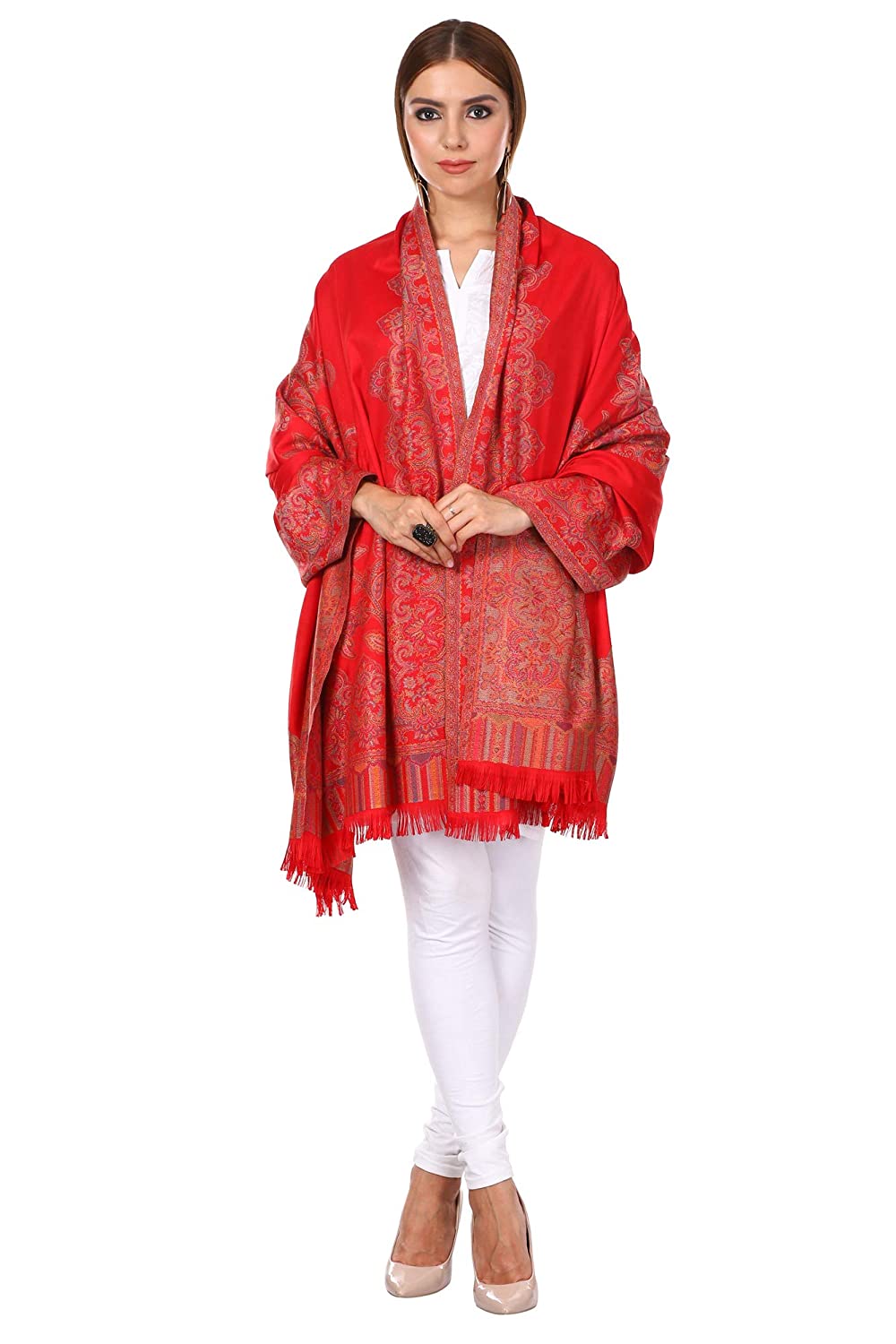 Pashtush Women'S Jacquard Ambi Shawl, Warm And Soft, Faux Pashmina - Red - Image 5