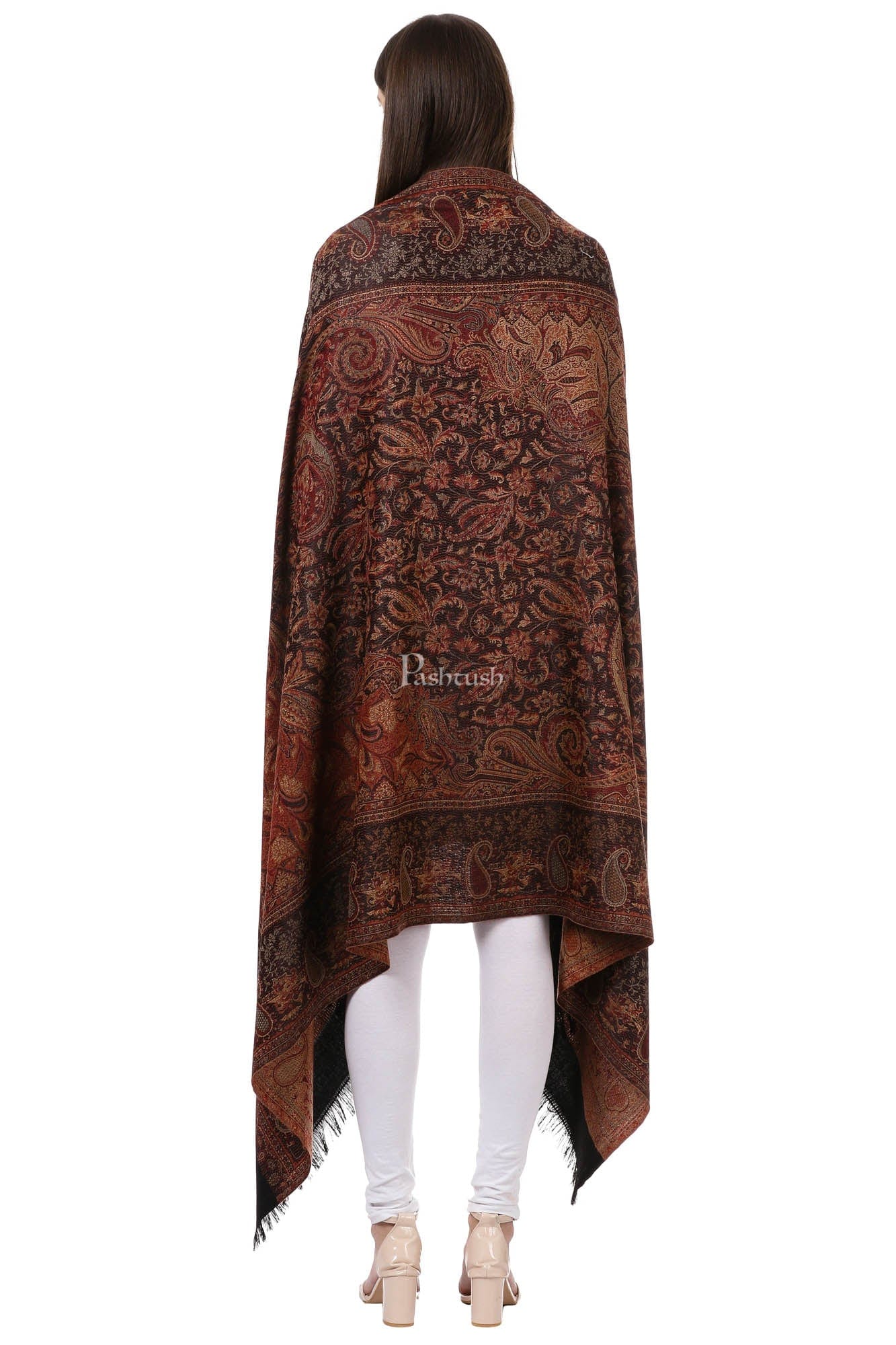 Pashtush Women'S Jamawar Shawl, Faux Pashmina, Black - Image 4