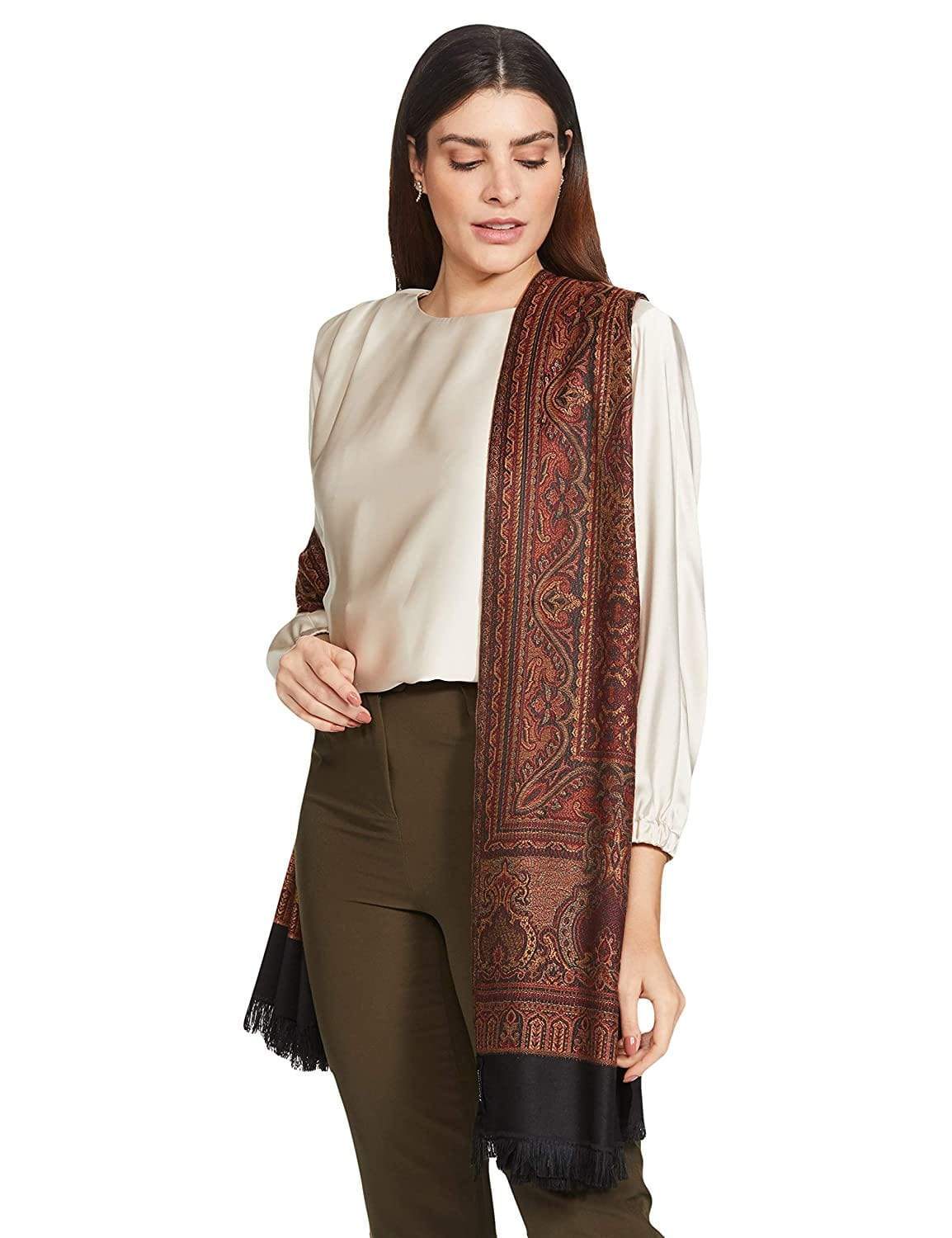 Pashtush Women'S Jamawar Shawl, Coffee - Image 3