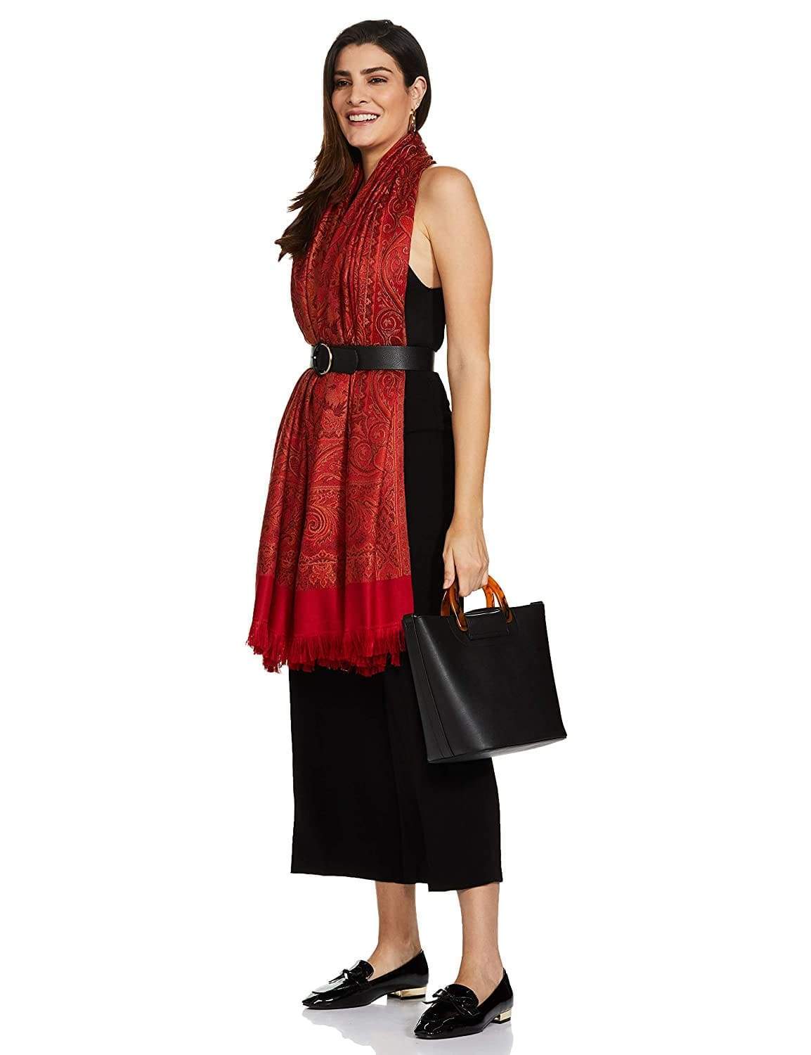 Pashtush Women'S Jamawar Shawl, Deep Maroon - Image 2