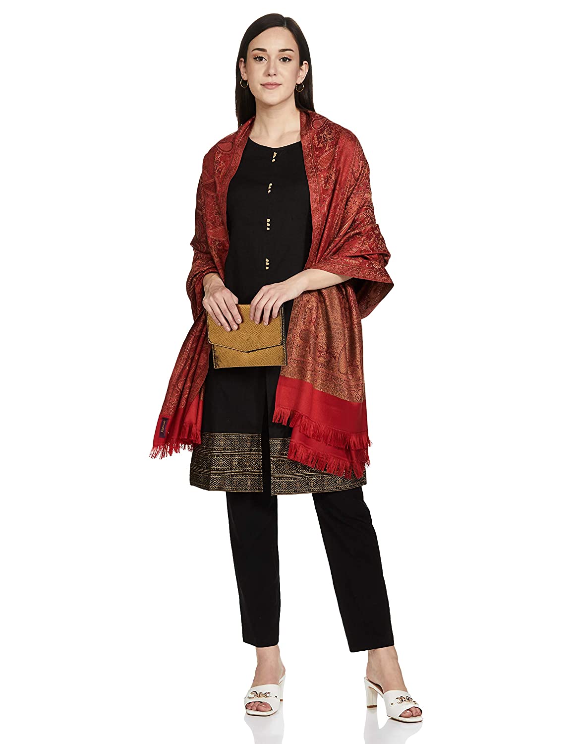 Pashtush Women'S Jamawar Shawl, Faux Pashmina, Maroon - Image 5