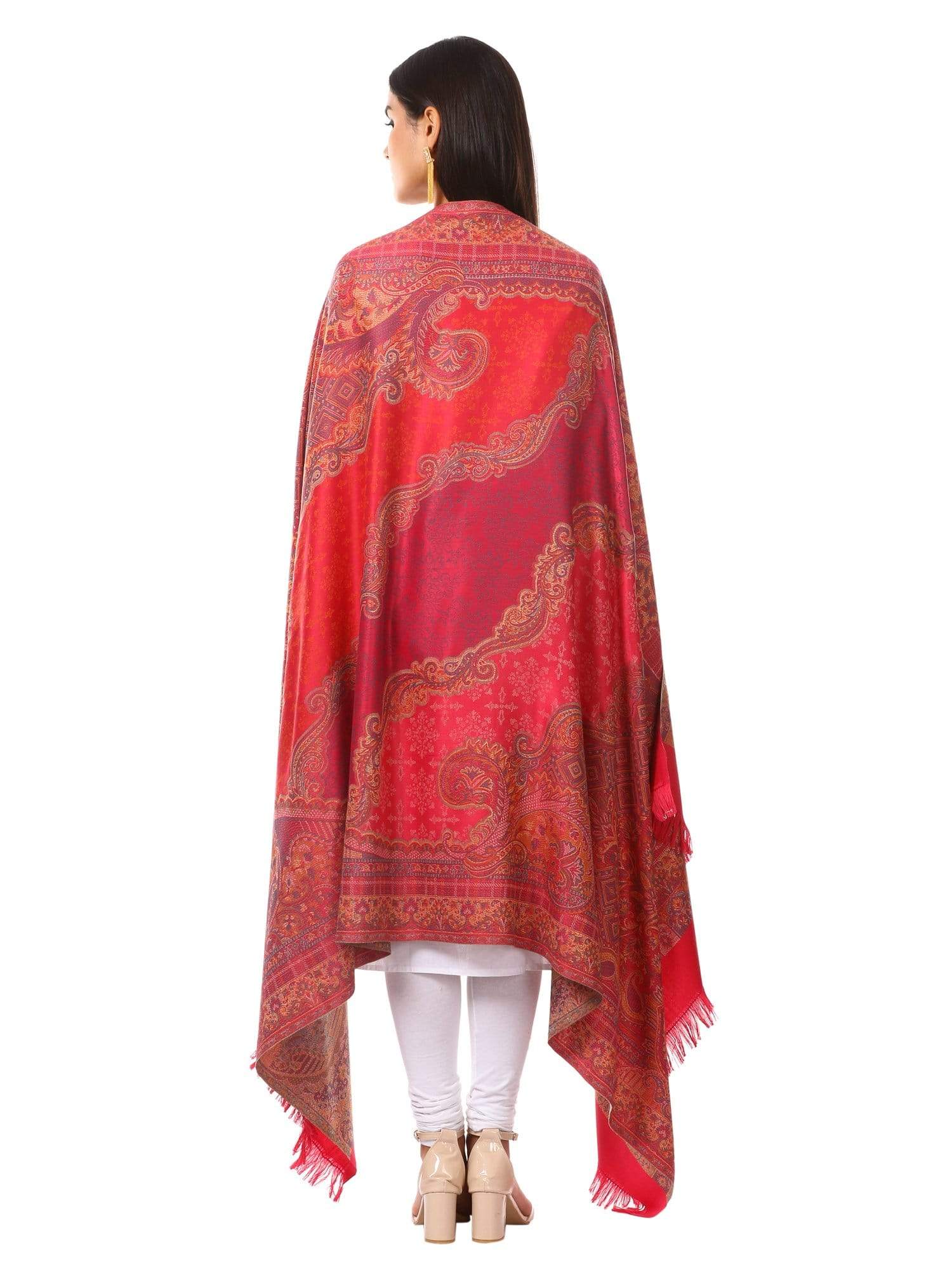 Pashtush Womens Jamawar Shawl, Soft Faux Pashmina - Pink - Image 3