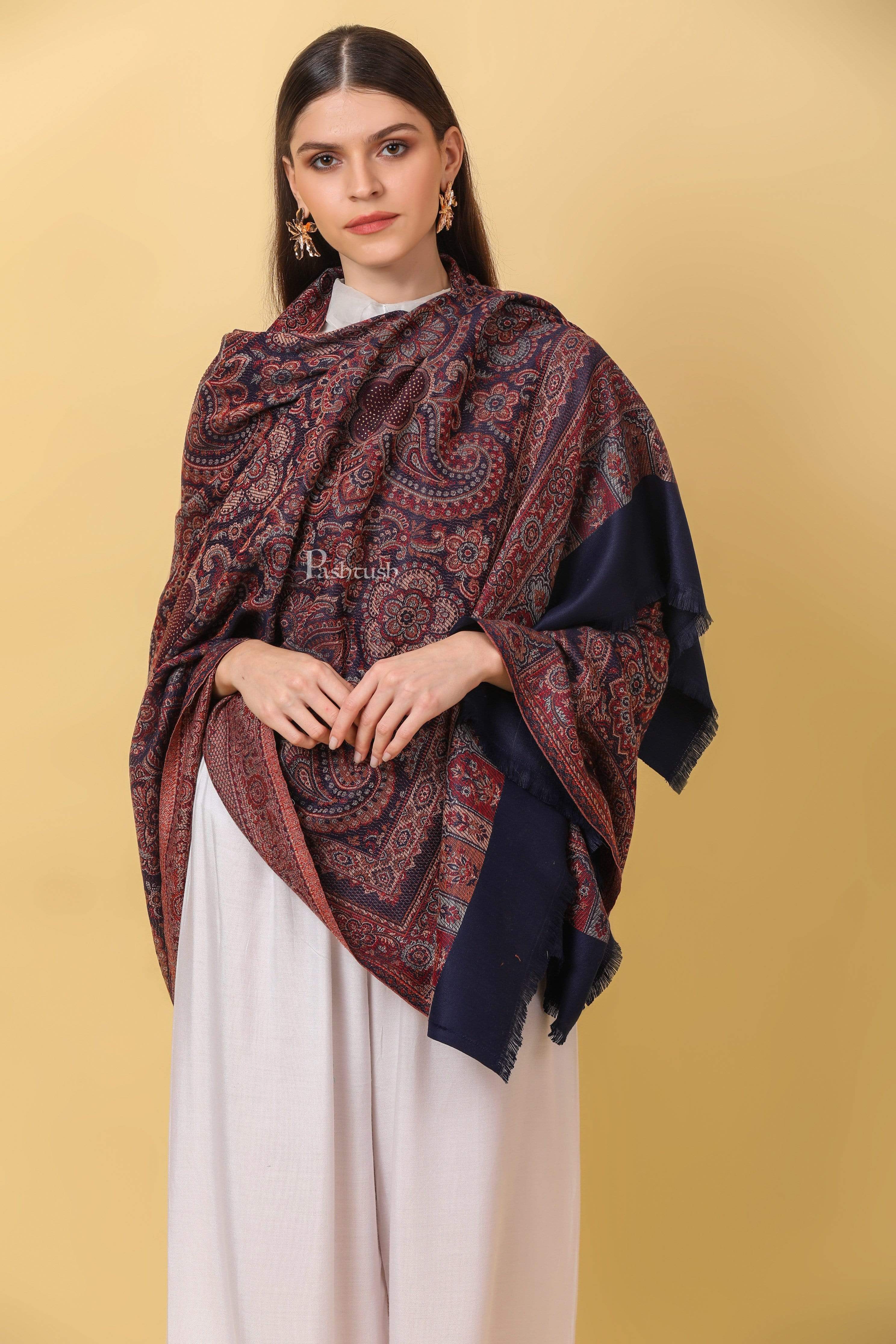 Pashtush Women'S Jamawar Shawl With Crystal Work Shawl, Faux Pashmina - Image 4