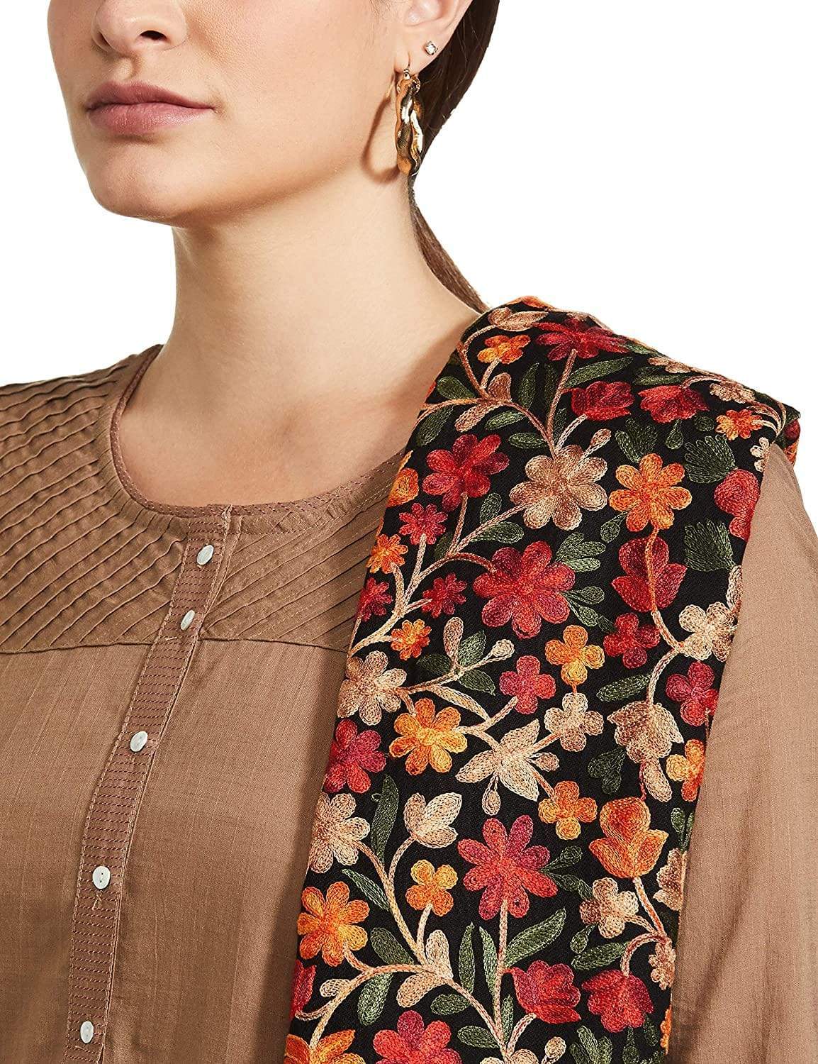 Pashtush Womens Shawl, Aari Embroidery, Black - Image 7