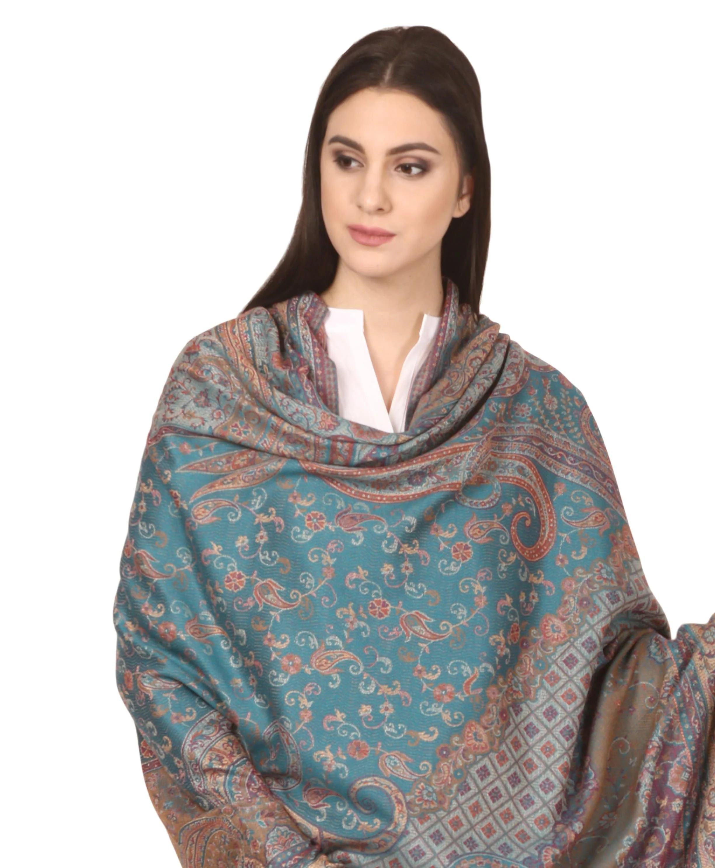 Pashtush Women'S Shawl, Faux Pashmina Design, Arabian Sea Blue - Image 6