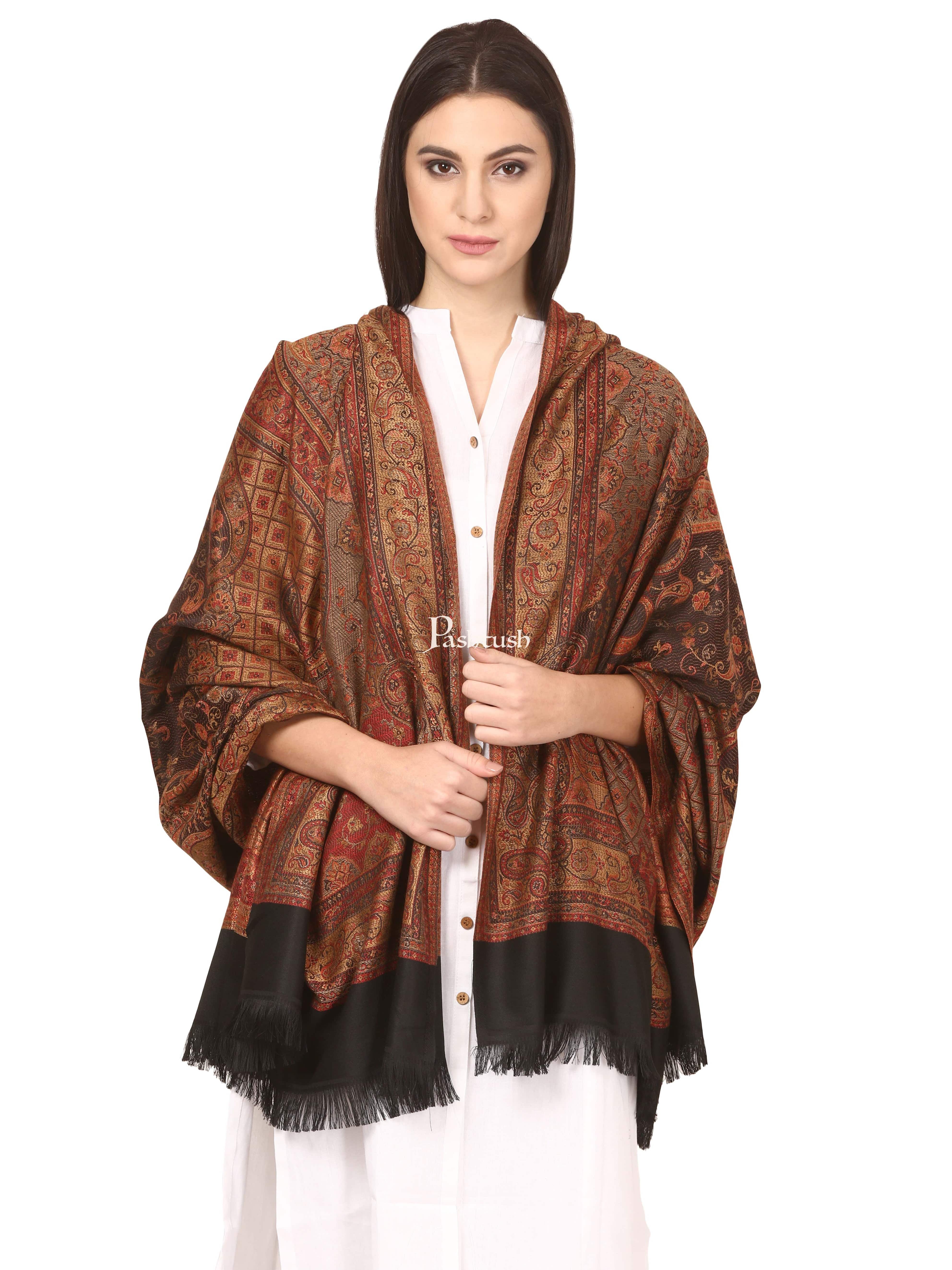 Pashtush Women'S Jamawar Shawl, Black - Image 3