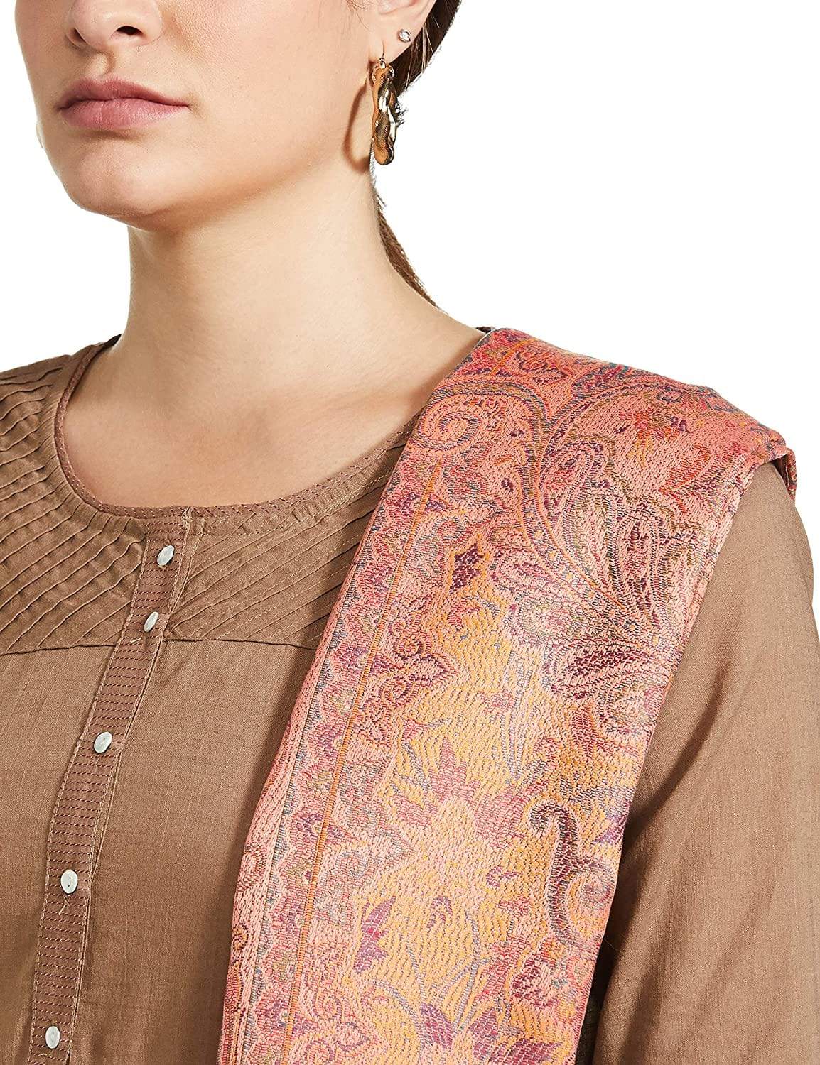 Pashtush Women'S Reversible Shawl, Faux Pashmina Design, Peach - Image 7