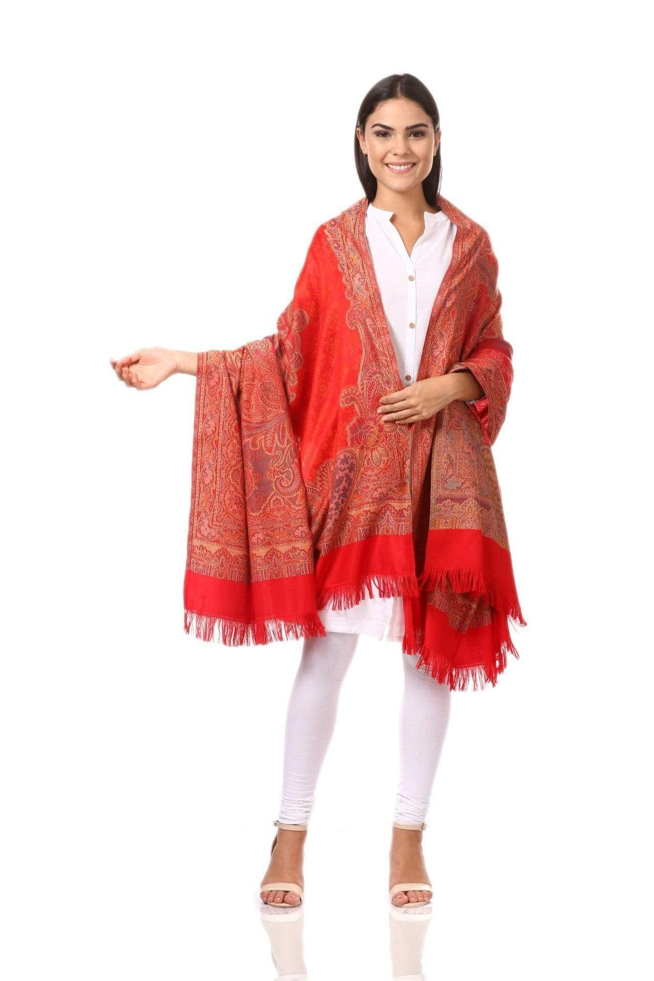 Pashtush Women'S Shawl, Jacquard, Warm And Soft, Faux Pashmina Design, Red - Image 5