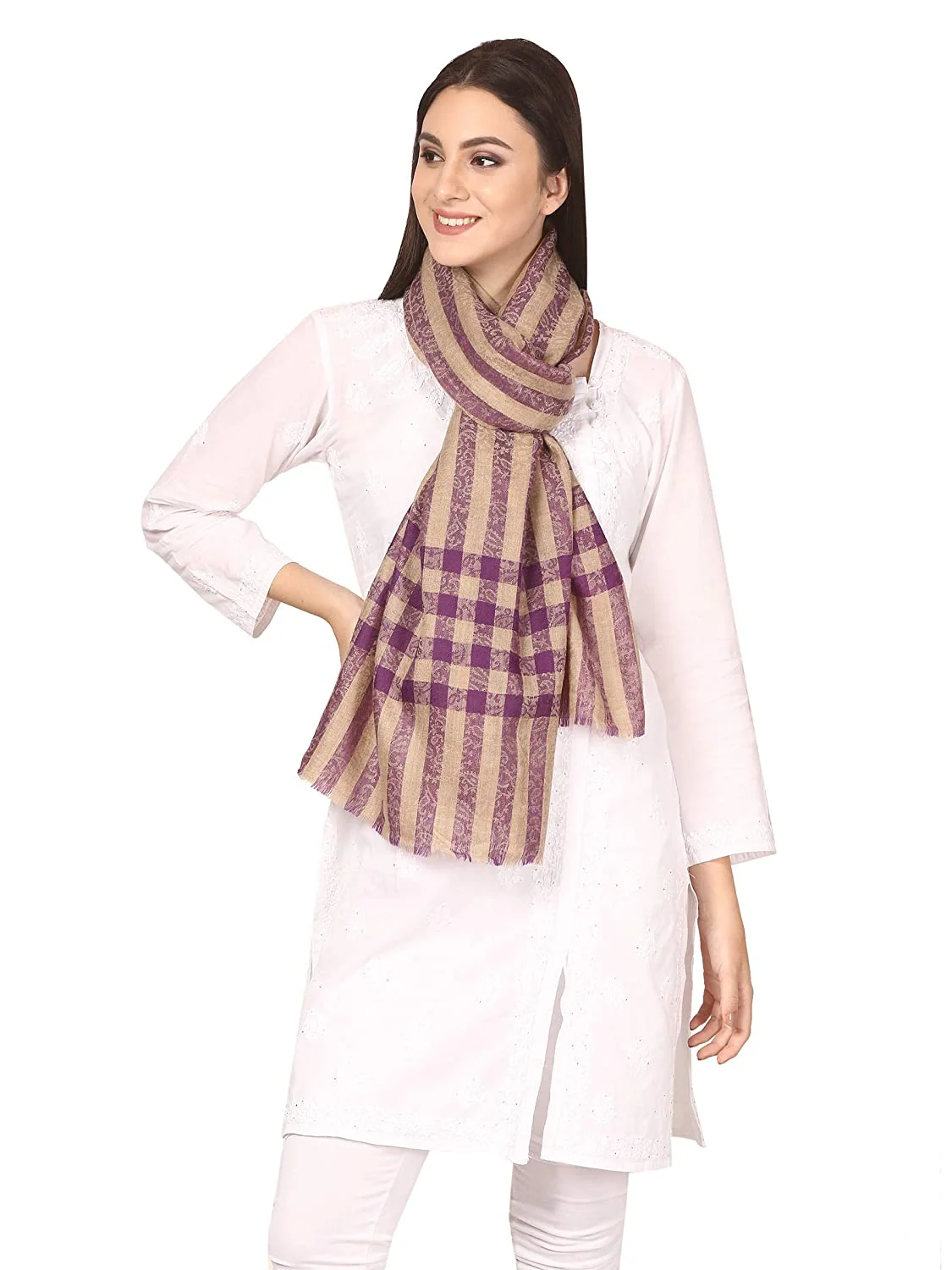 Pashtush Womens Luxury Wool Check Scarf, Soft A Scarf Stole, Extra-Fine - Image 5