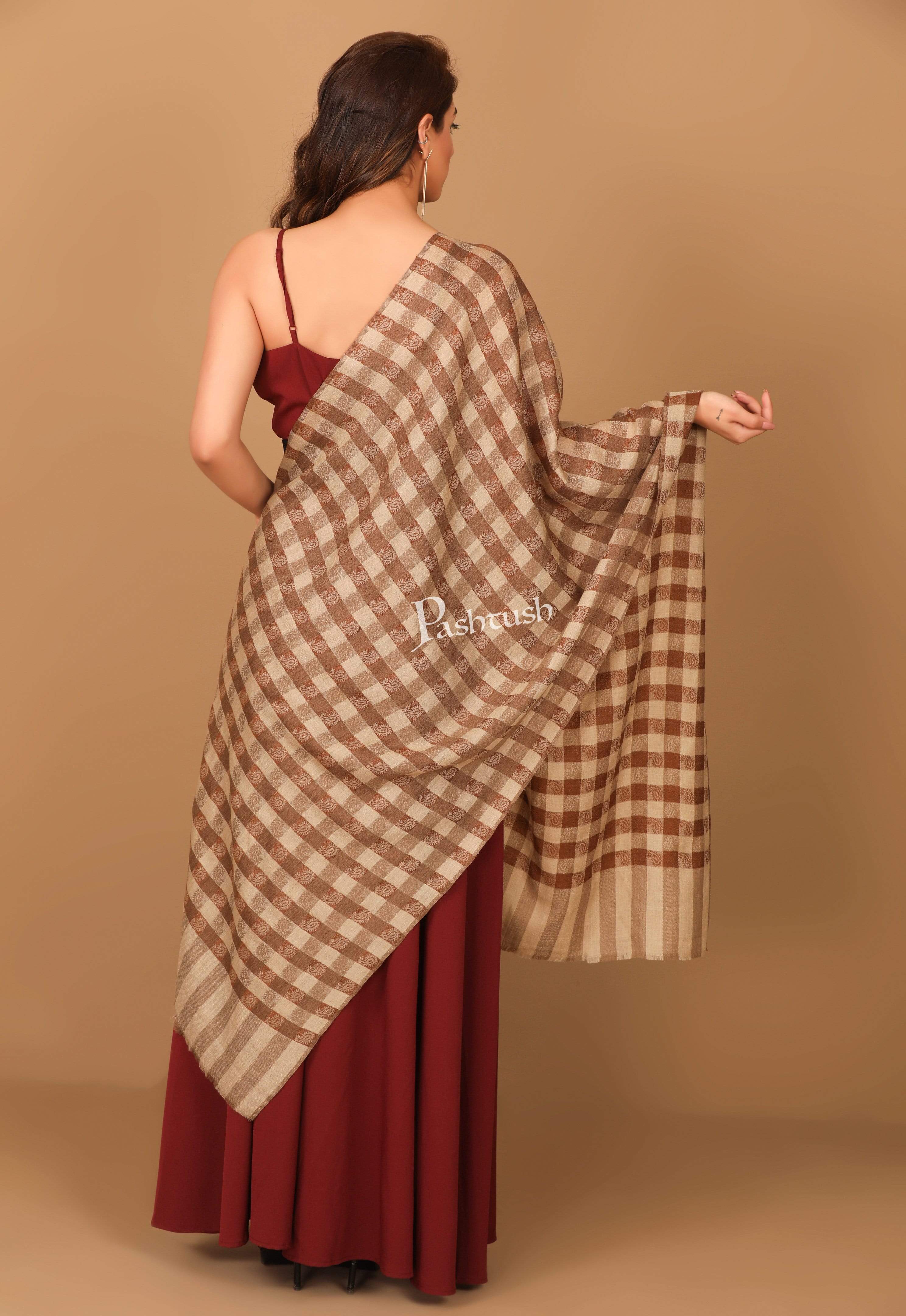 Pashtush Womens Luxury Wool Check Scarf,  Reversible, Extra-Fine, Mocha Brown - Image 9