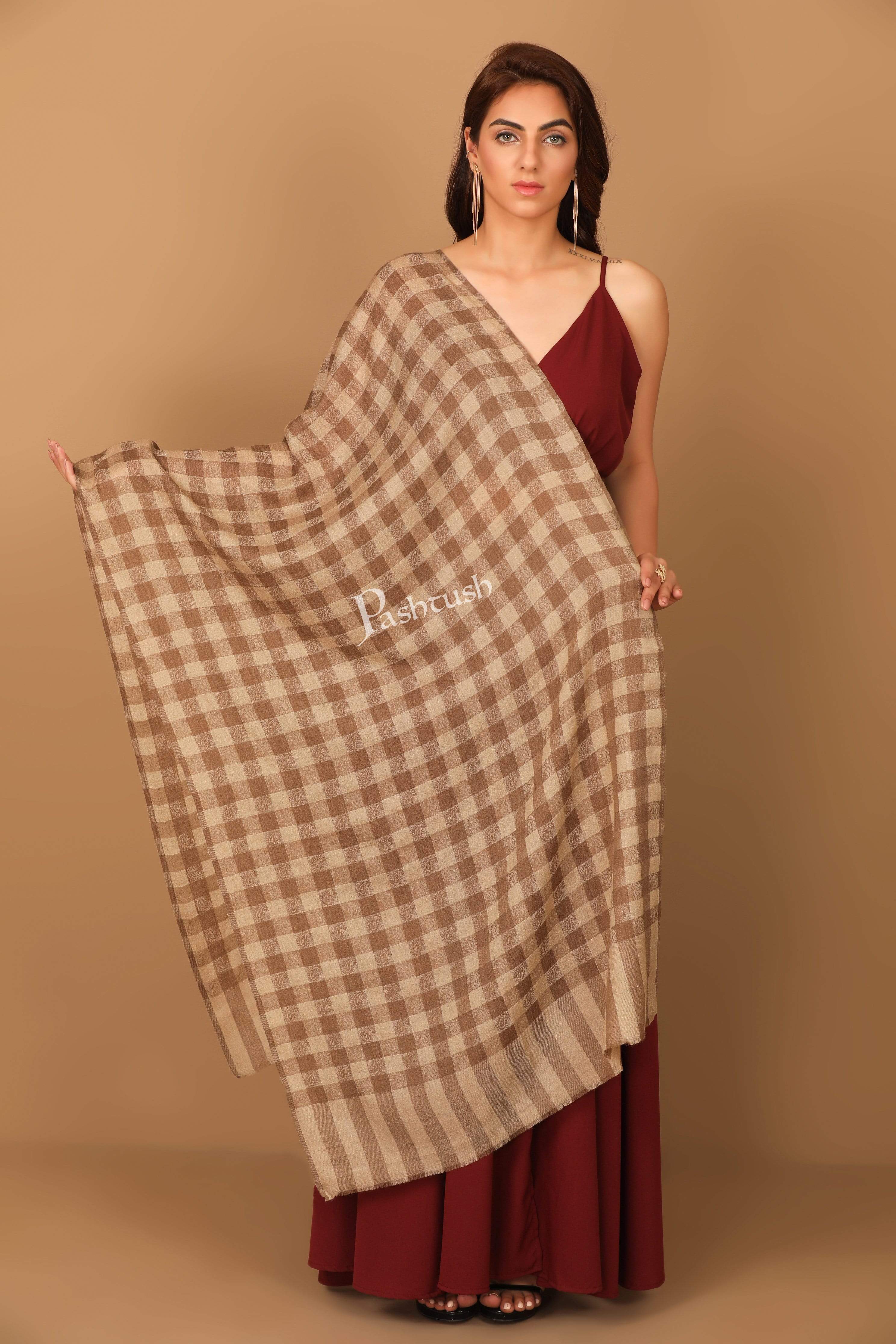 Pashtush Womens Luxury Wool Check Scarf, Soft Wool Reversible Scarf Stole, Extra-Fine - Image 3