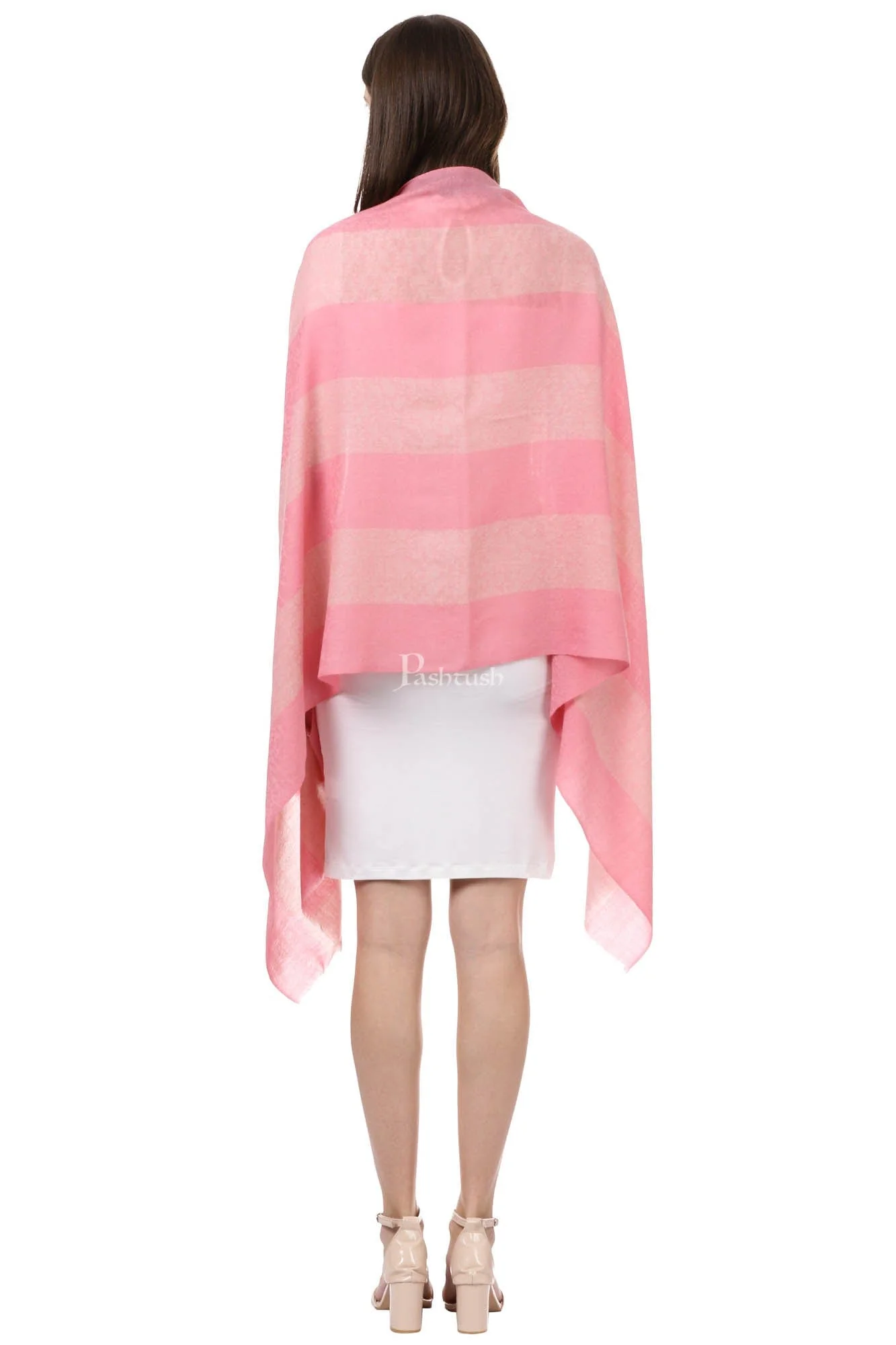 Pashtush Womens Luxury Wool Scarf, Fine Wool Stole, Carnation - Image 3