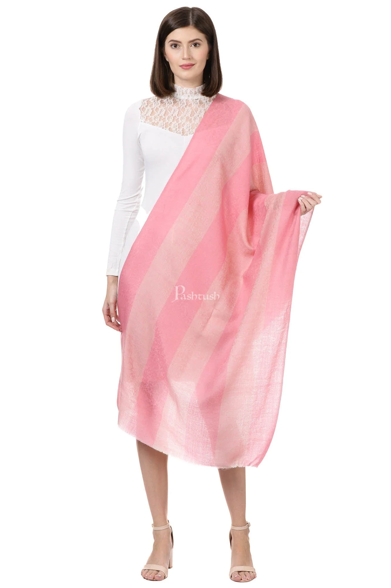 Pashtush Womens Luxury Wool Scarf, Fine Wool Stole, Carnation - Image 5