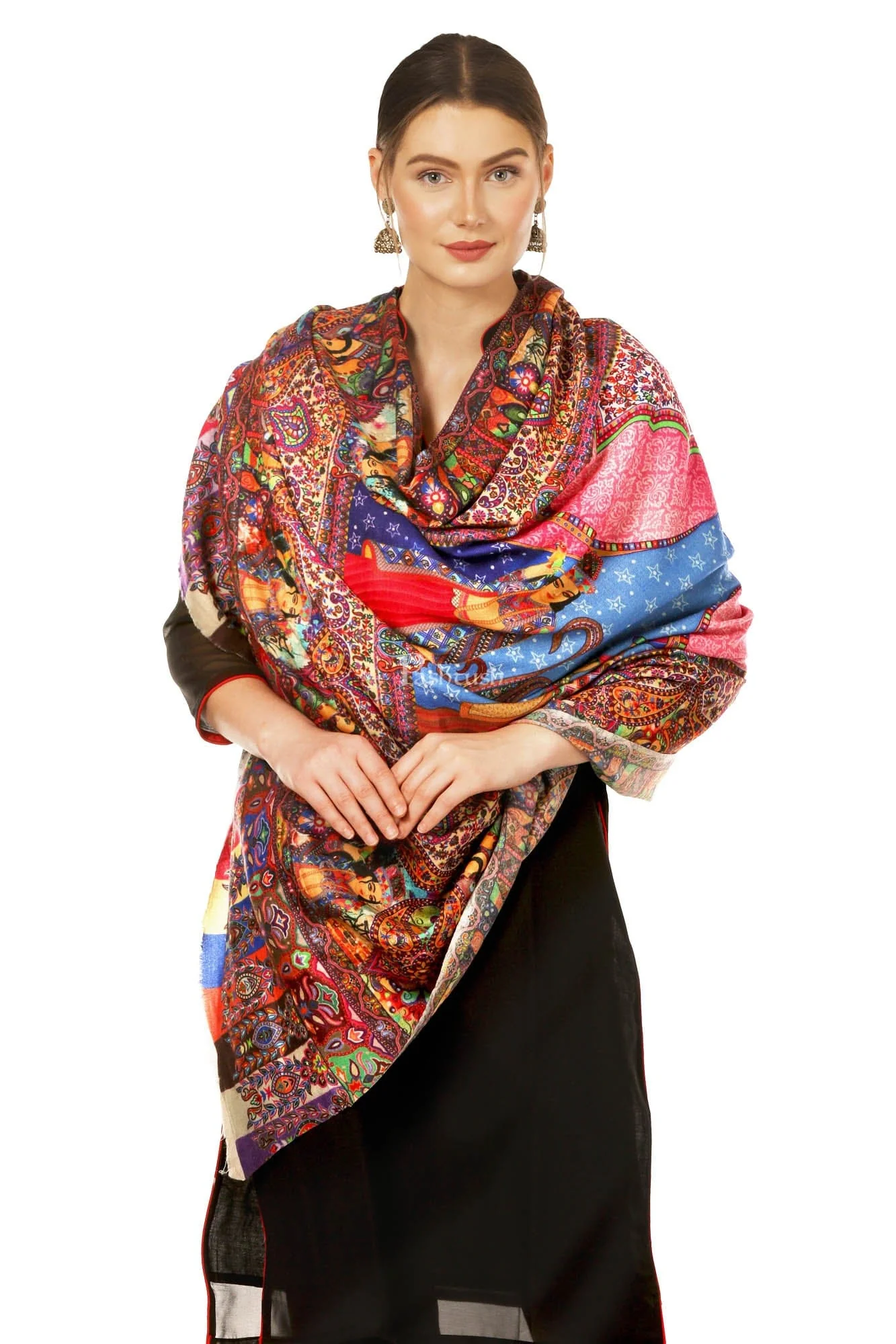 Pashtush Womens Pure Wool Moon Shawl, Love Story, Hand Embroidery Kalamkari, Woolmark - Image 11