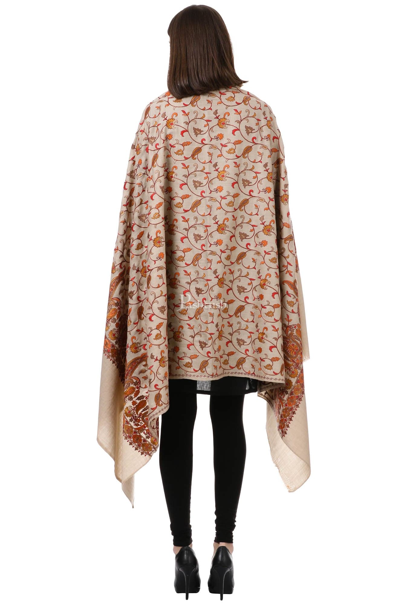 Pashtush Womens Papier Machè Embroidery Jaal Shawl - Sahara - Image 4
