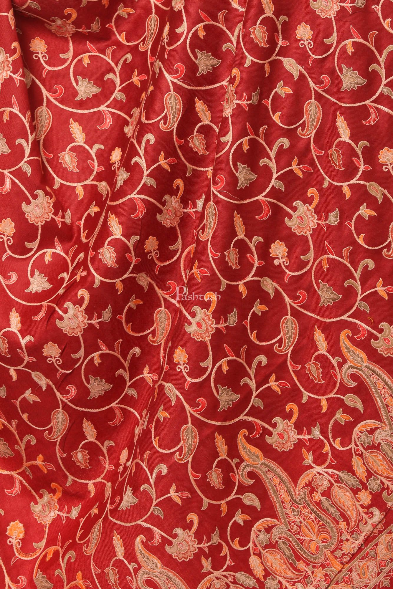 Pashtush Womens Papier Mache Embroidery Shawl - Maroon - Image 2