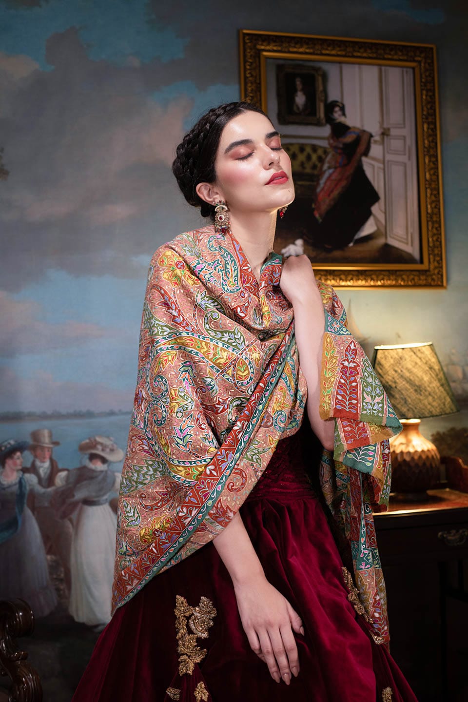 Pashtush Womens Pashmina, Hand Embroidered Hand Painted Kalamkari Shawl, Multicolour - Image 5