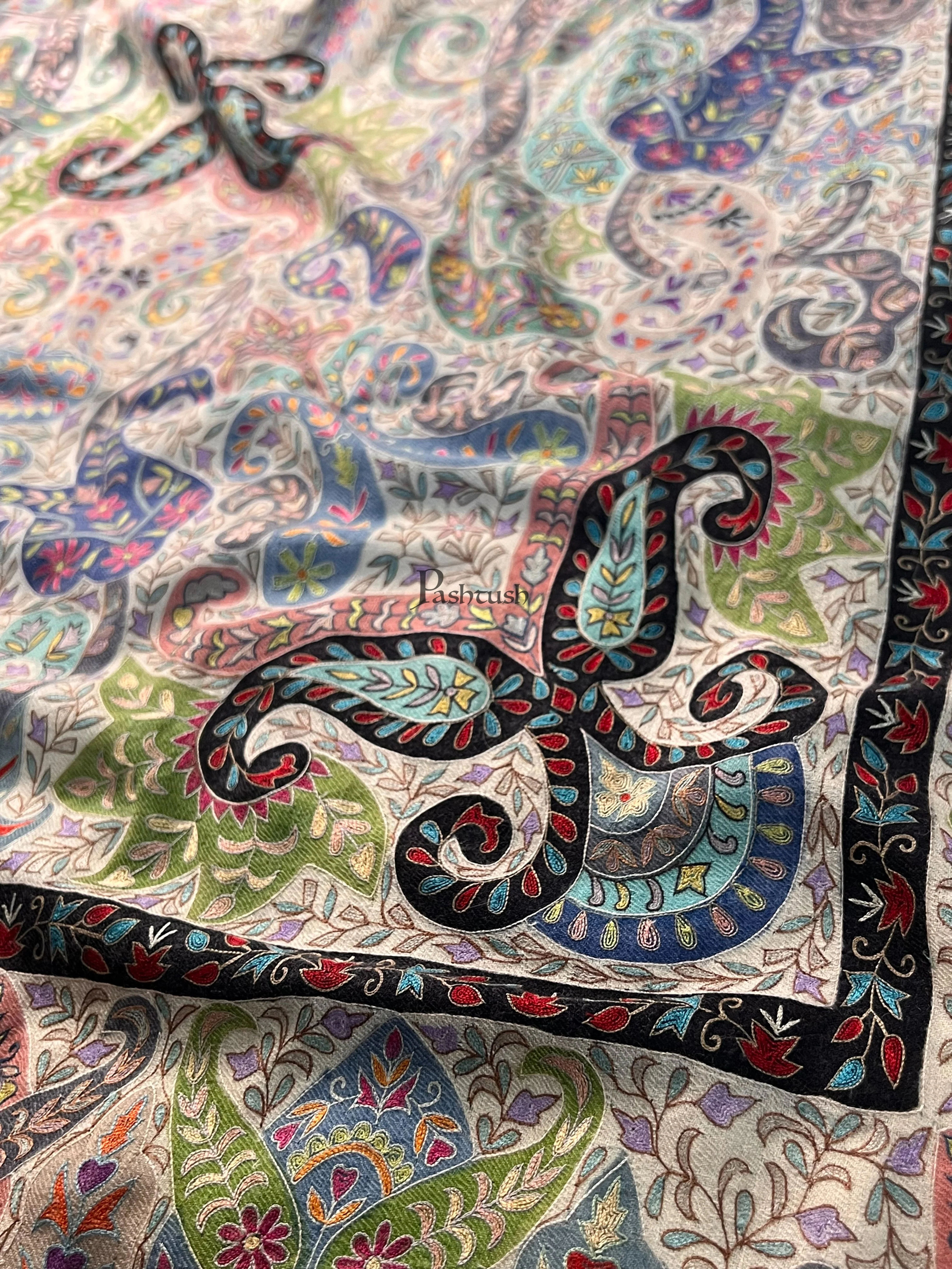 Pashtush Womens Pashmina Shawl, Hand Painted, Hand Embroidered, Handloom Woven Shawl, Multicoloured - Image 3