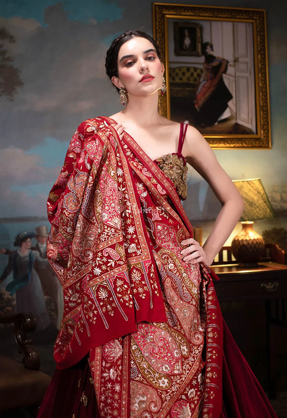 Pashtush Womens Pashmina Shawl, Kashmiri Tilla Work, Handloom, Multicolour - Image 4