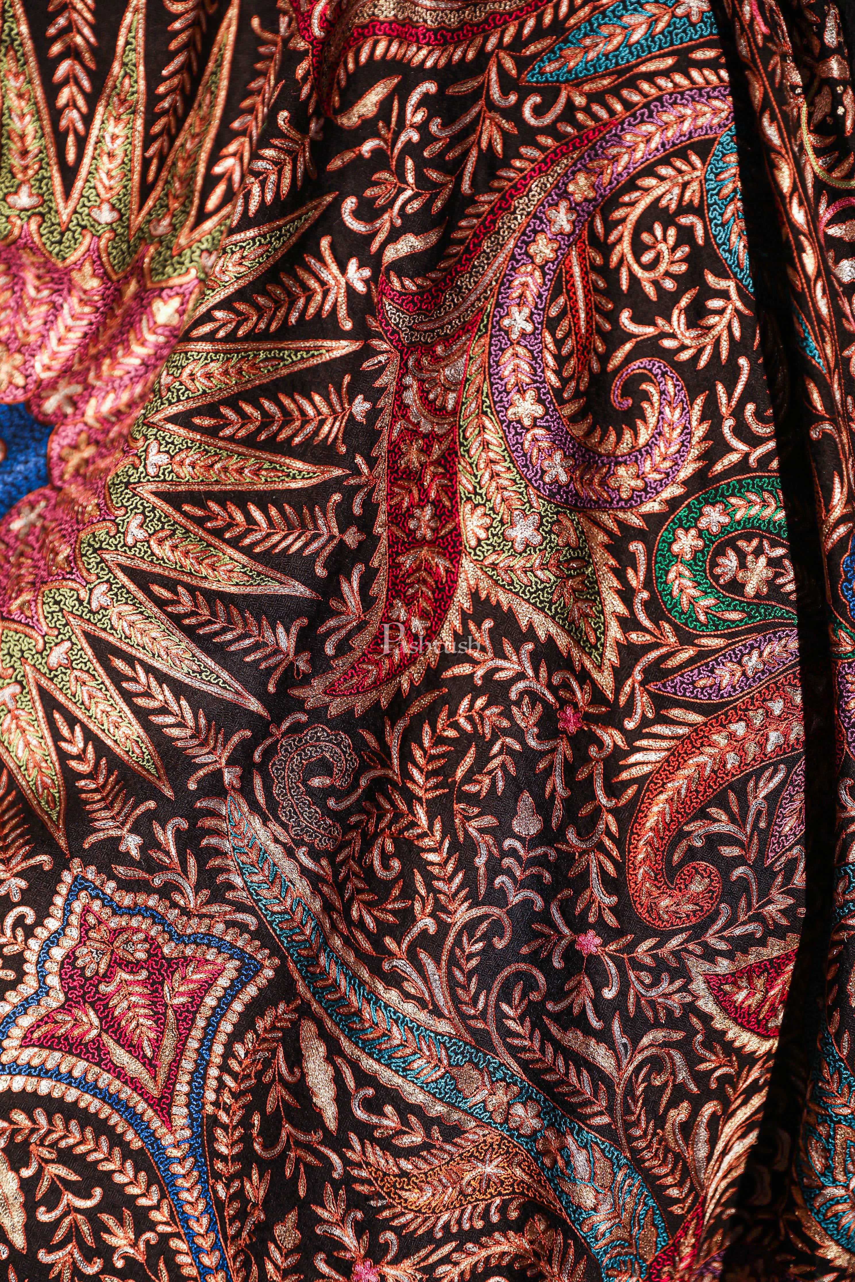 PASHTUSH WOMENS PASHMINA SHAWL, KASHMIRI TILLA WORK, HANDLOOM, MULTICOLOURED - Image 2