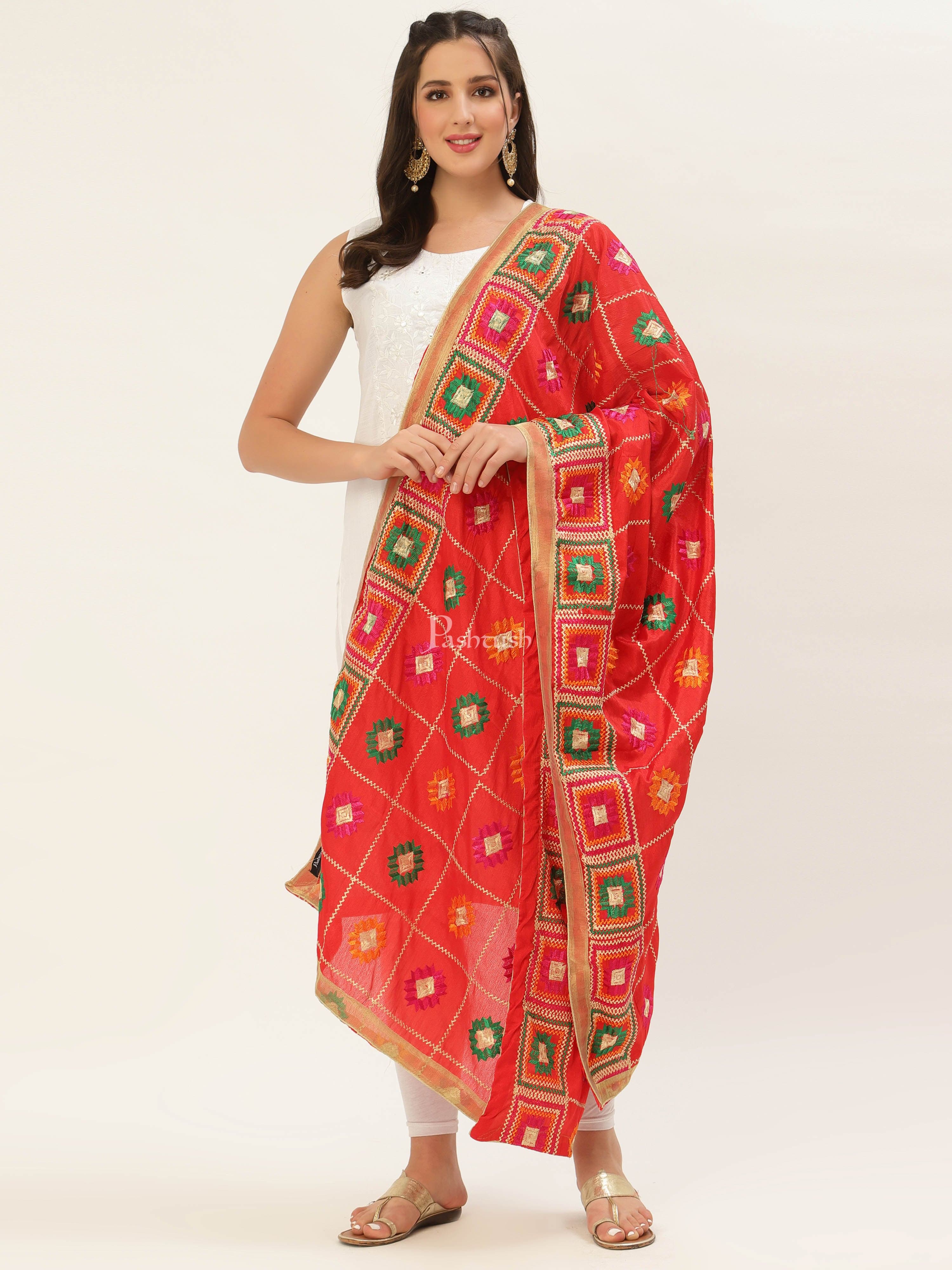Pashtush Womens Phulkari Dupatta - Image 5
