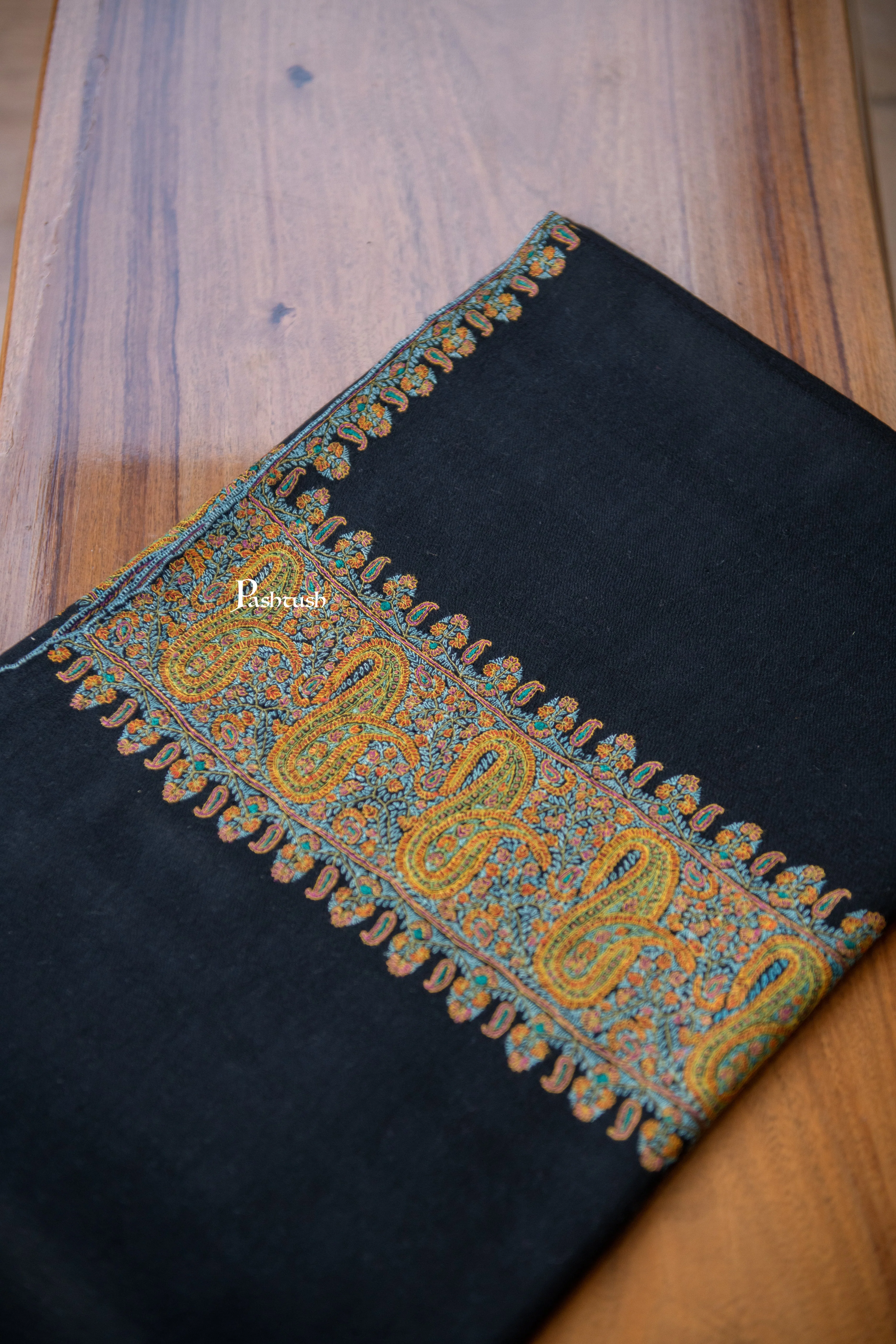 Pashtush Womens Pure Pashmina Shawl, Black - Image 2