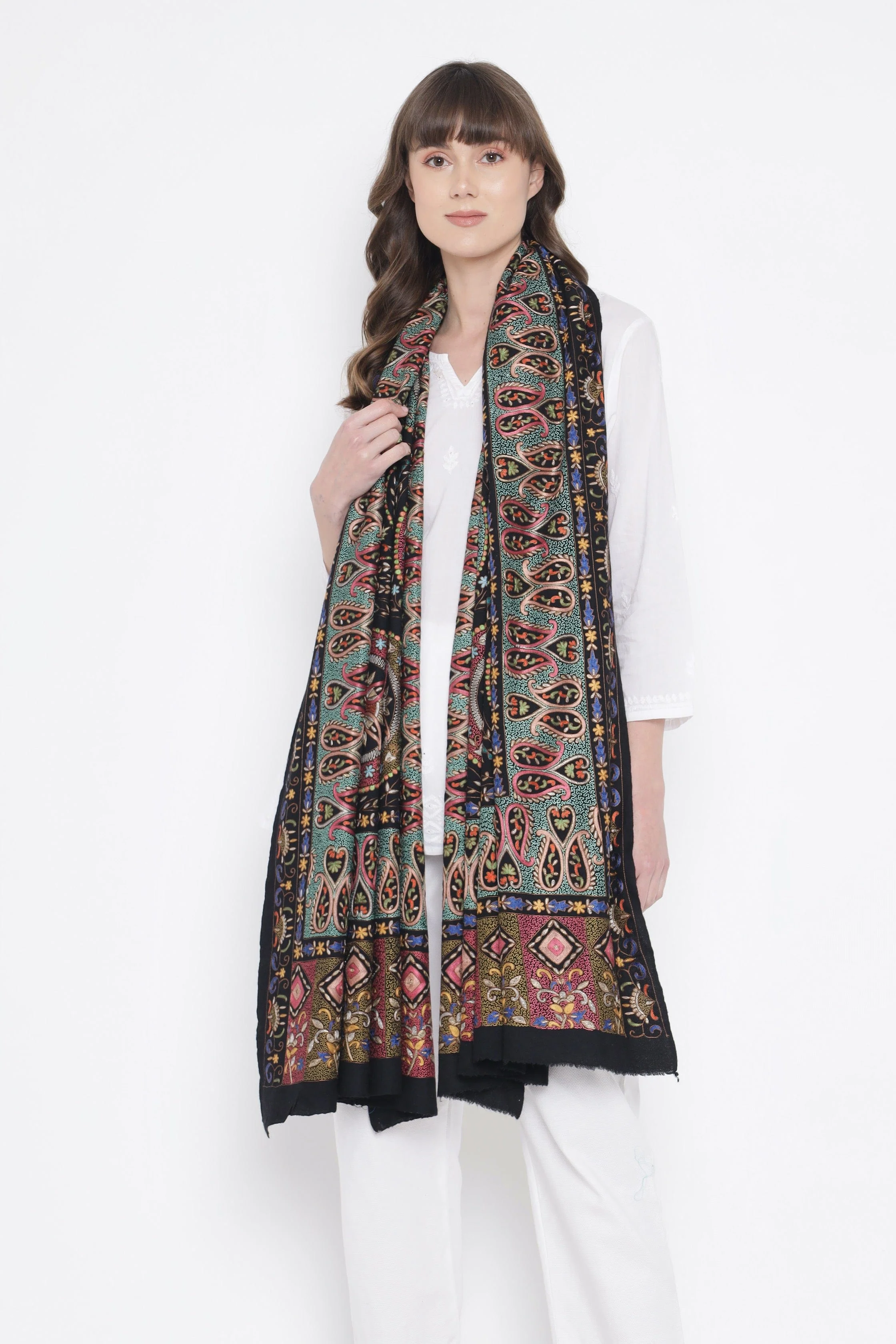 Pashtush Women Pashmina Shawl, Charms of Paradise Aesthetic, Black - Image 4