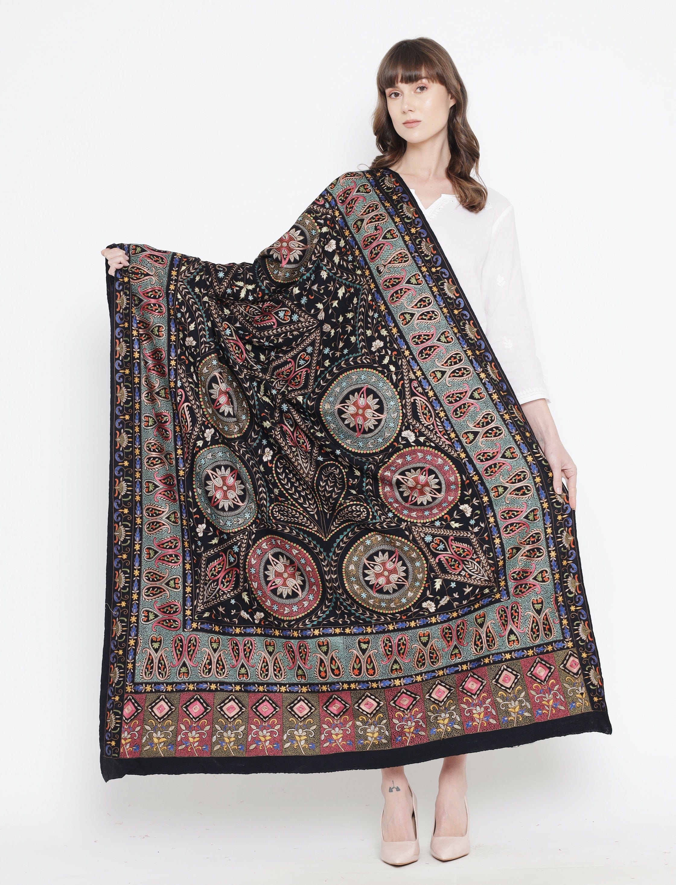 Pashtush Women Pashmina Shawl, Charms of Paradise Aesthetic, Black - Image 7