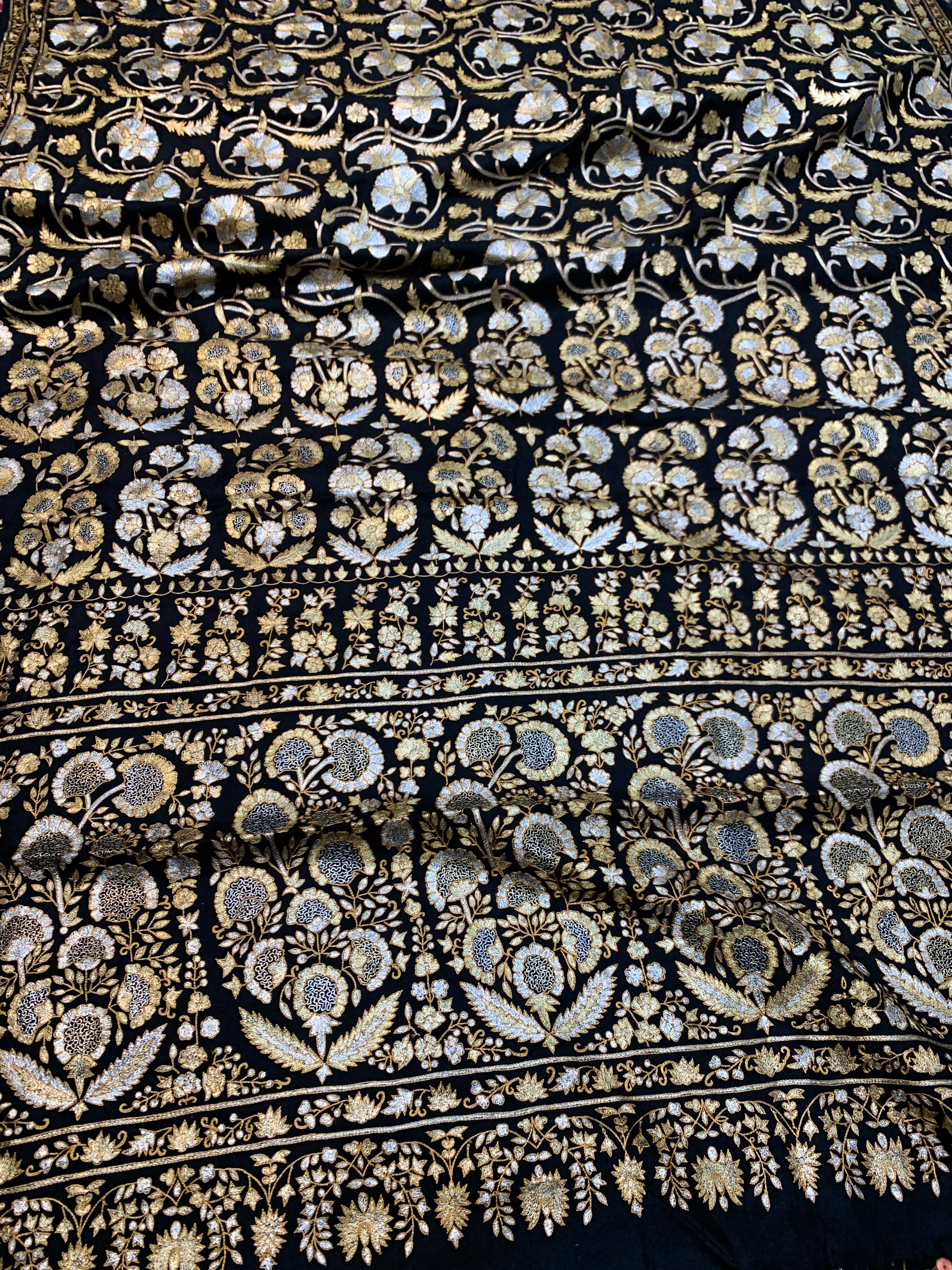 Pashtush Women's Pashmina Shawl, Kashmiri Tilla Work, Handloom, Black and Golden - Image 4