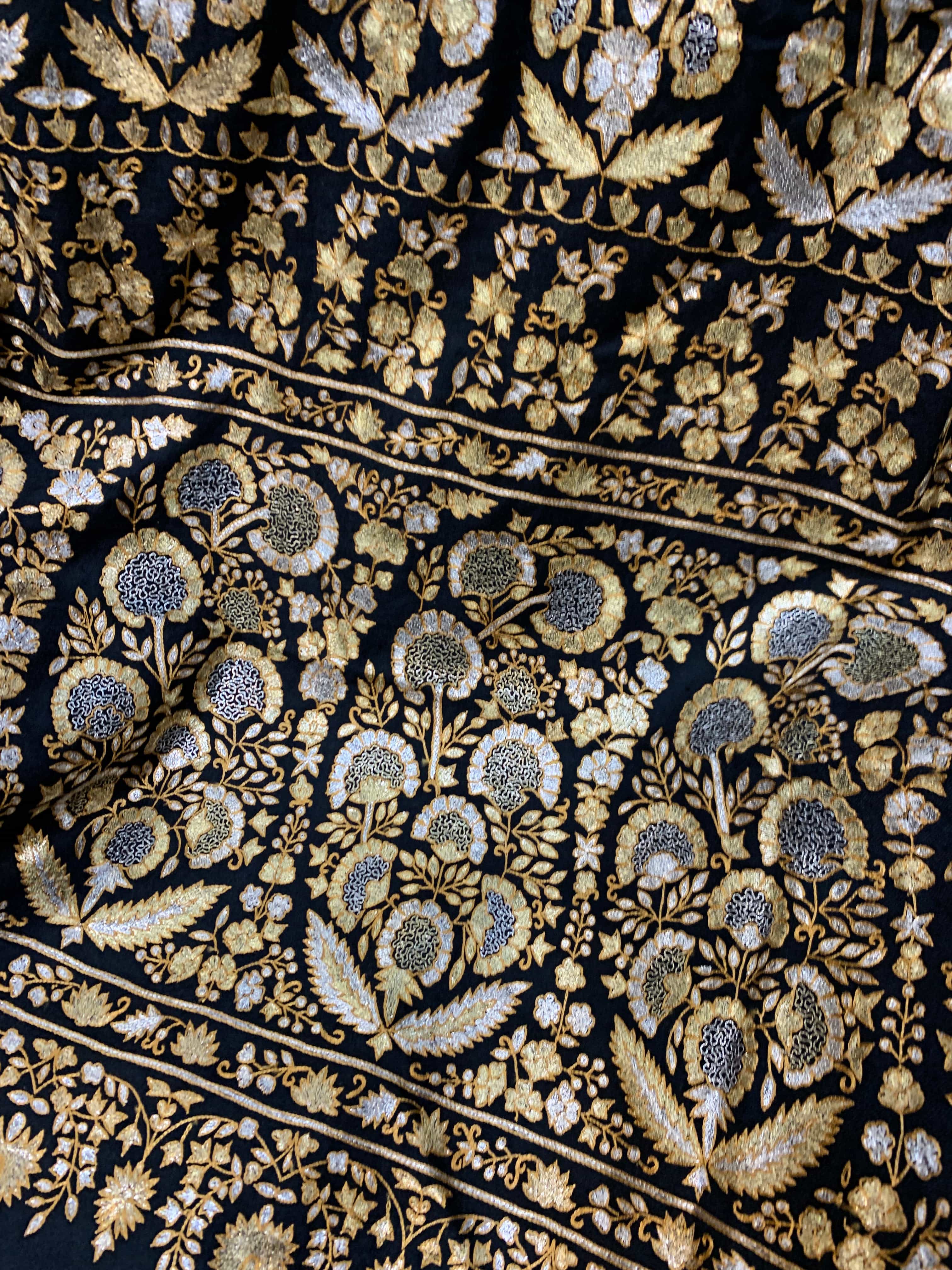Pashtush Women's Pashmina Shawl, Kashmiri Tilla Work, Handloom, Black and Golden - Image 6