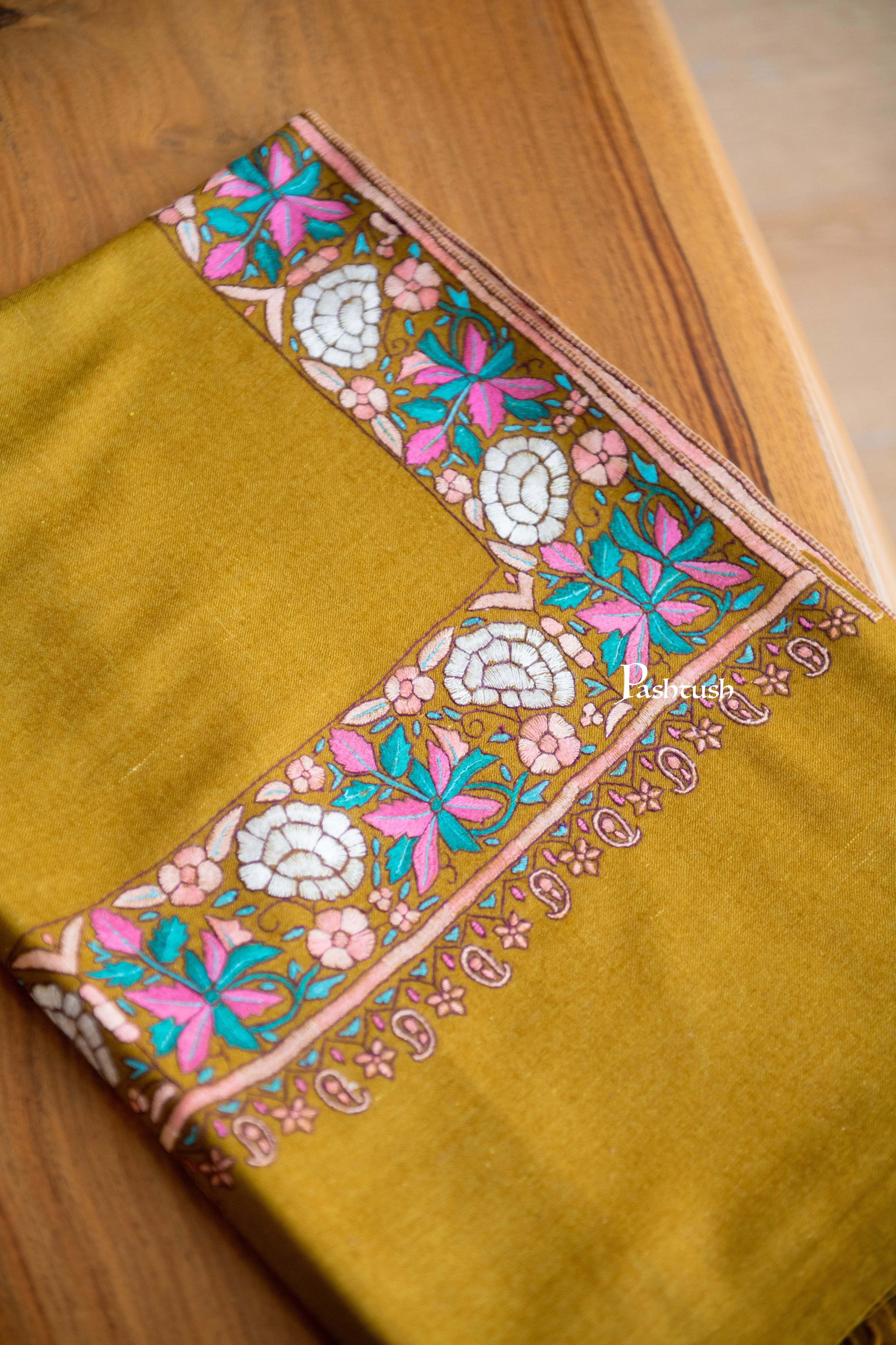 Pashtush Womens Pure Pashmina Shawl, Mustard - Image 2