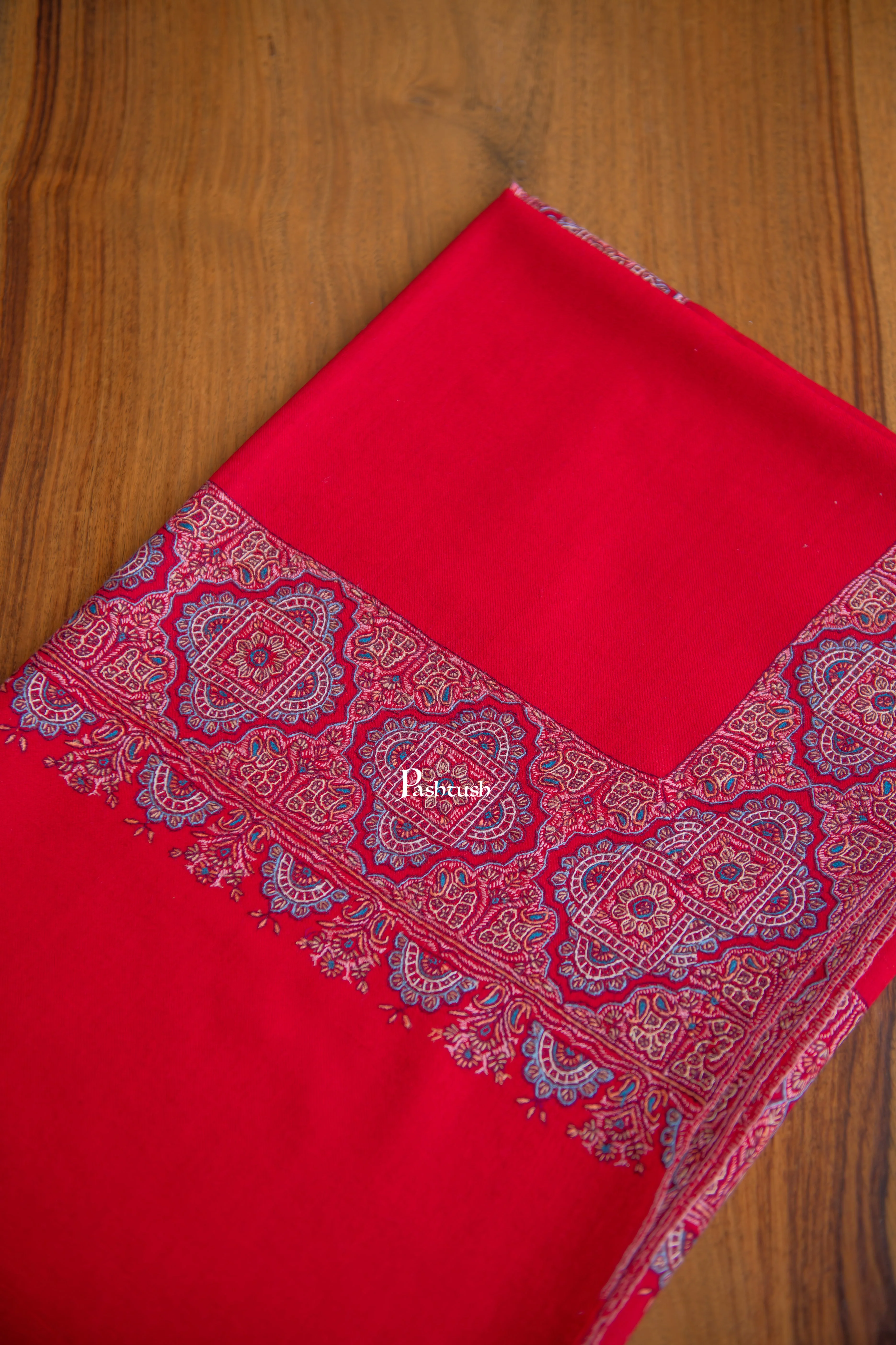 Pashtush Womens Pure Pashmina Shawl, Red - Image 2