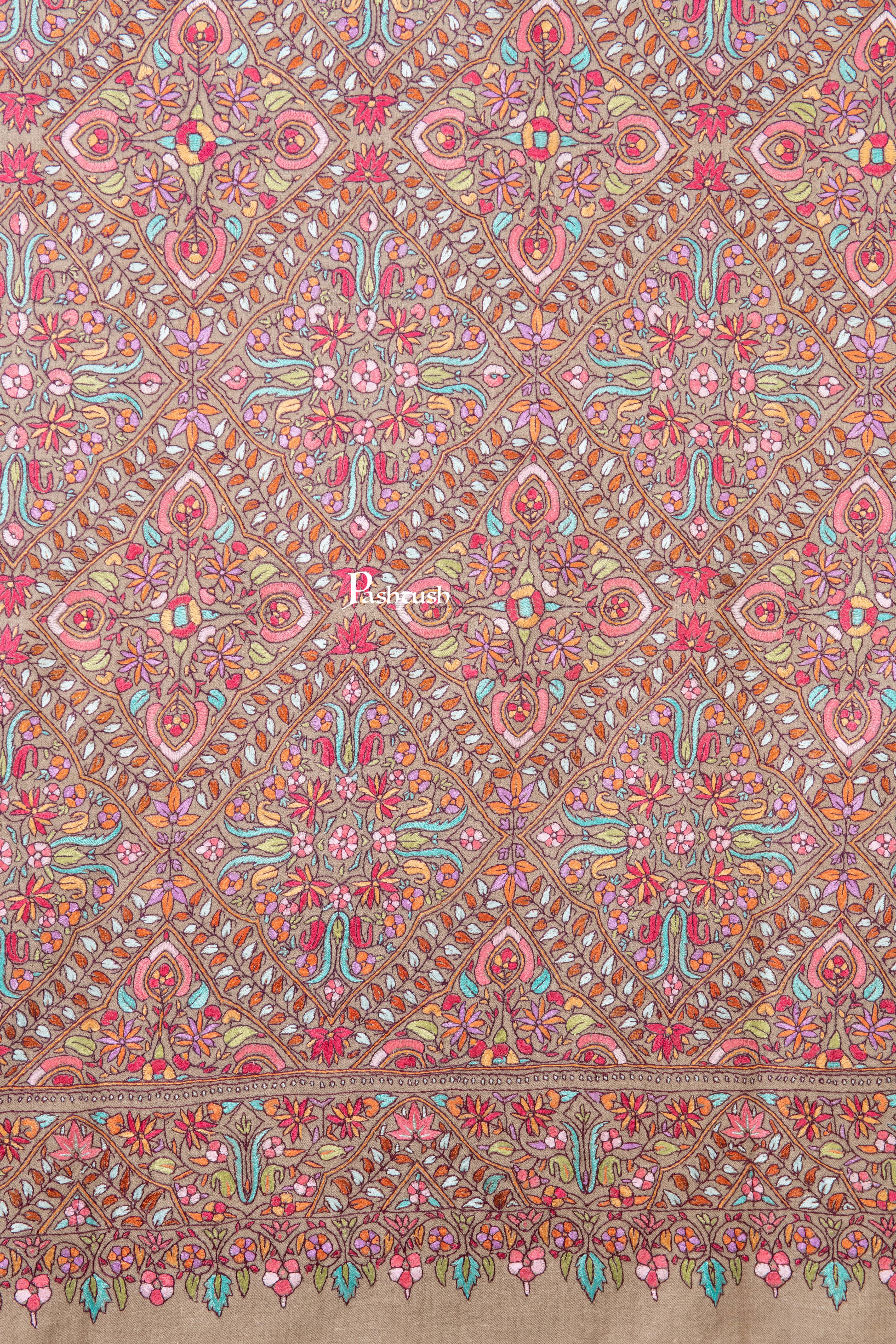 Pashtush Womens Pure Pashmina Shawl, Sozni Hand Embroidery, Hand Woven Design, Multicolour With Natural Woven Base - Image 2