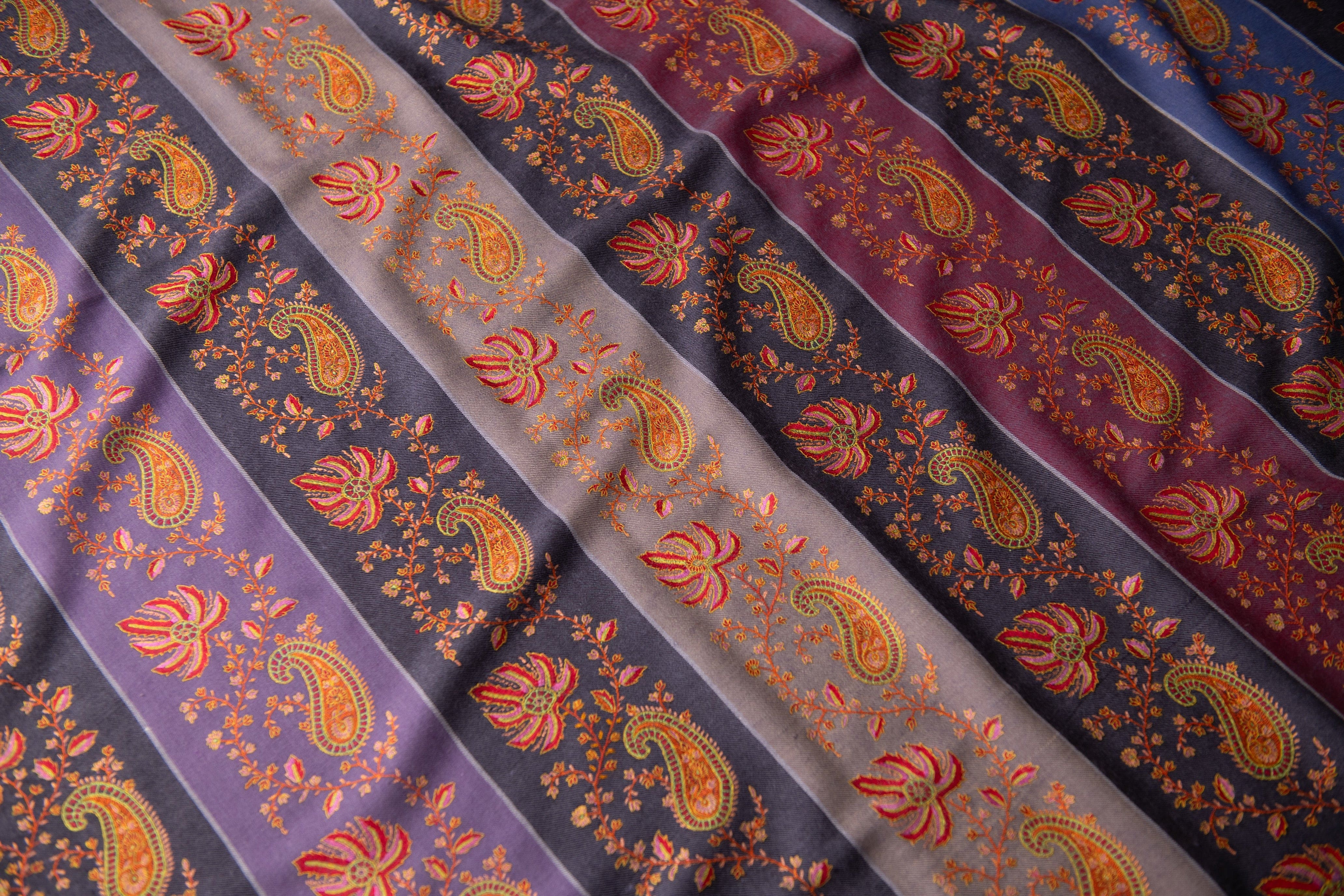 Pashtush Womens Pure Pashmina Shawl, Woven Stripes Decorated With Sozni Embroidery Design, Multicolour - Image 4