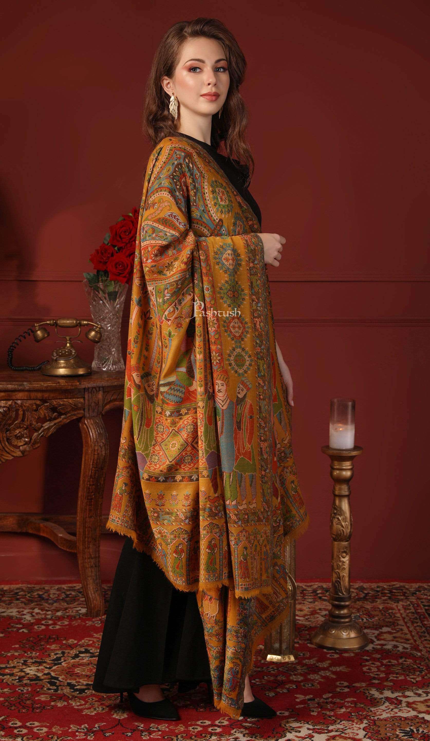 Pashtush Womens 100% Pure Wool Darbar Design Shawl, With Woolmark Certification - Image 3