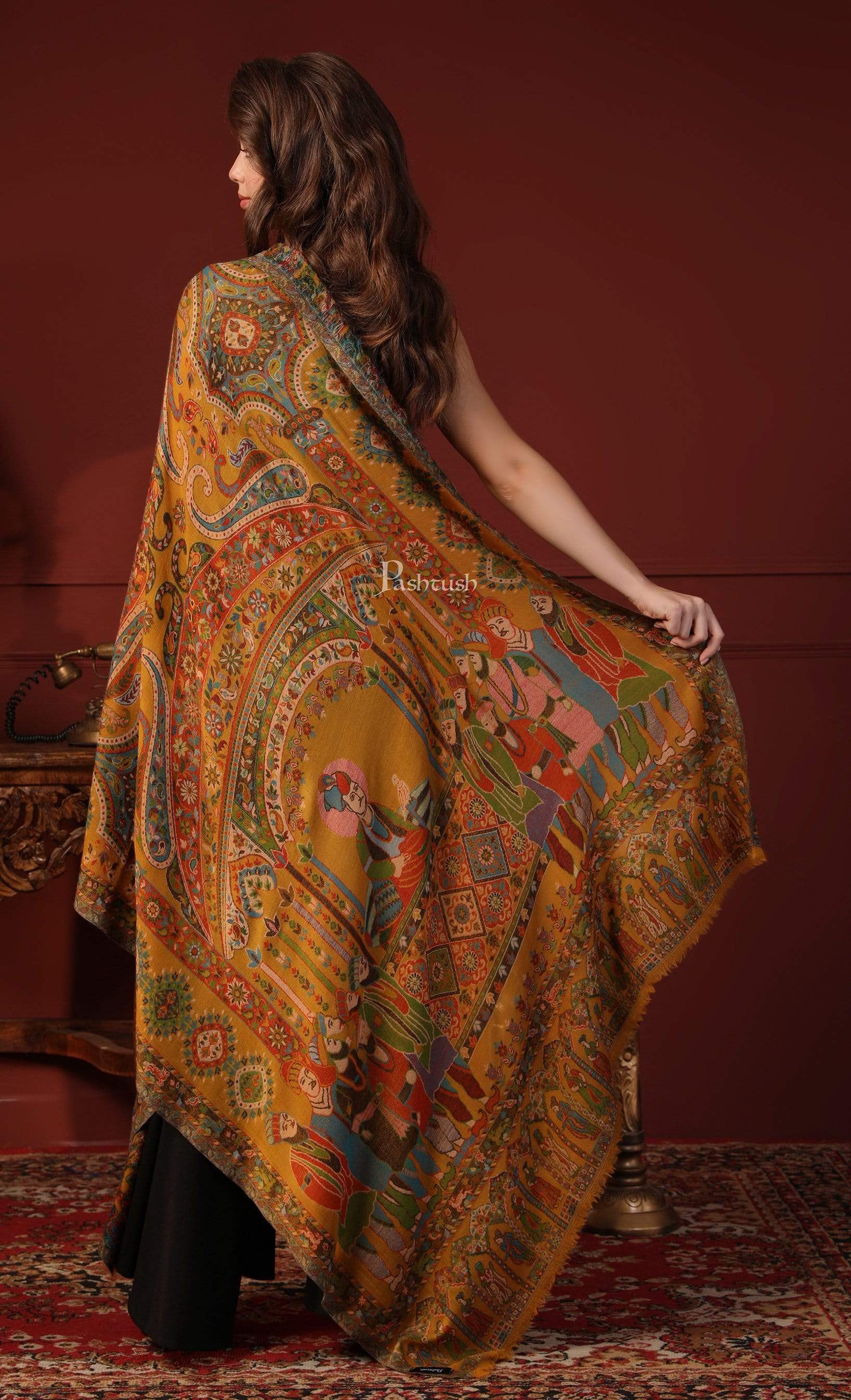 Pashtush Womens 100% Pure Wool Darbar Design Shawl, With Woolmark Certification - Image 5