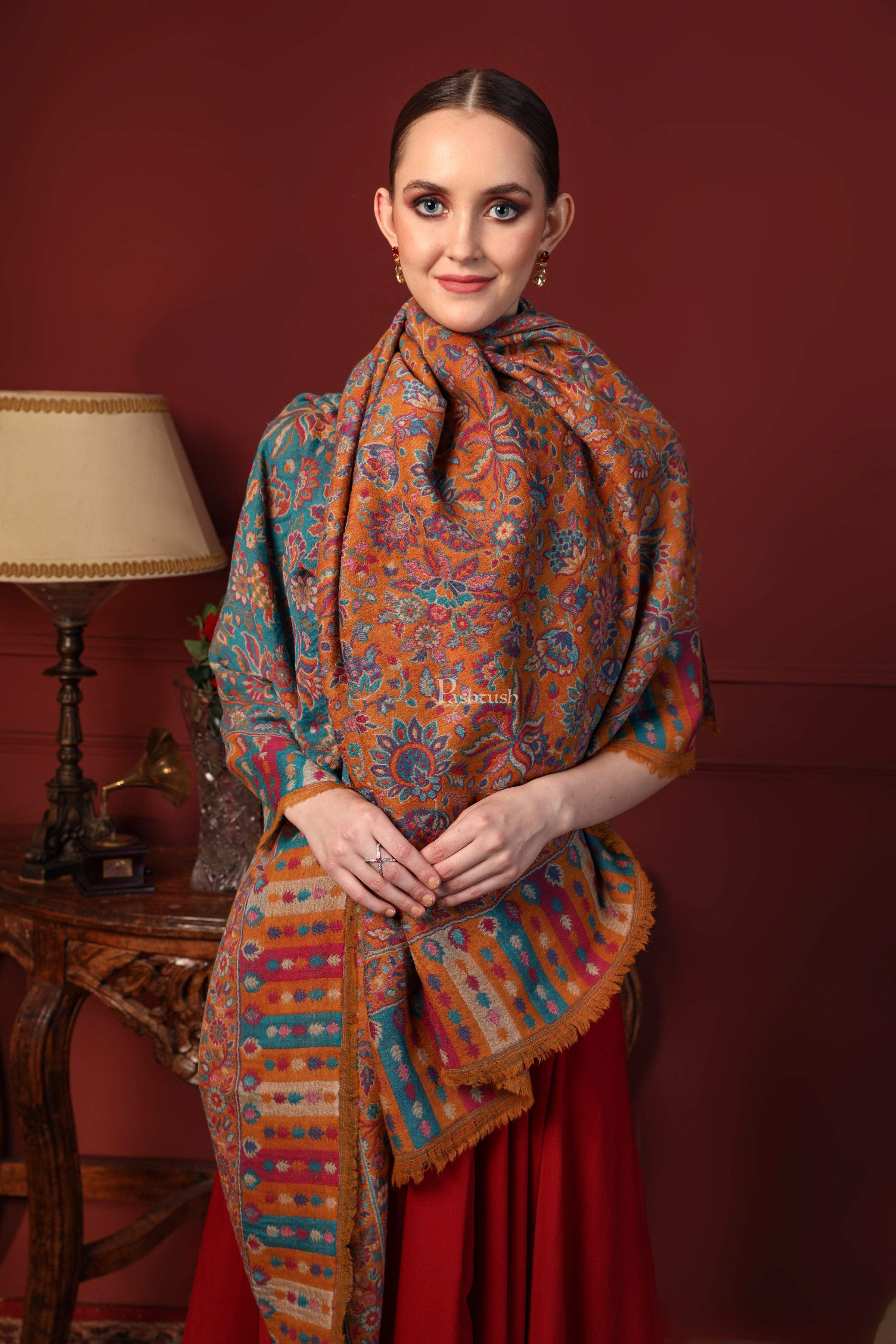 Pashtush Womens Reversible 100% Pure Wool Ethnic Stole With Woolmark Certification - Image 5