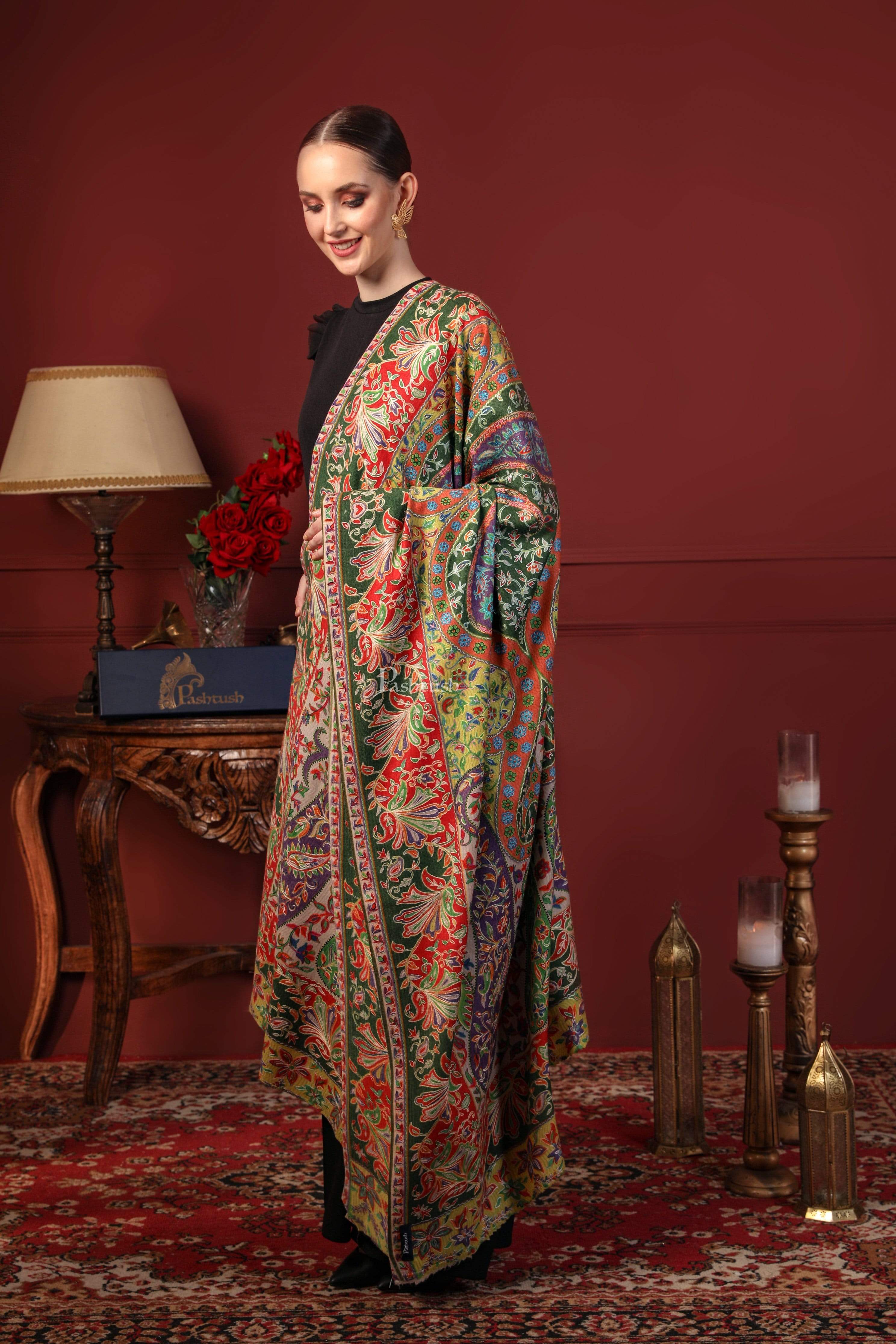 Pashtush Womens Pure Wool, Hand Embroidered Kalamkari Shawl, With Woolmark Certificate - Image 4