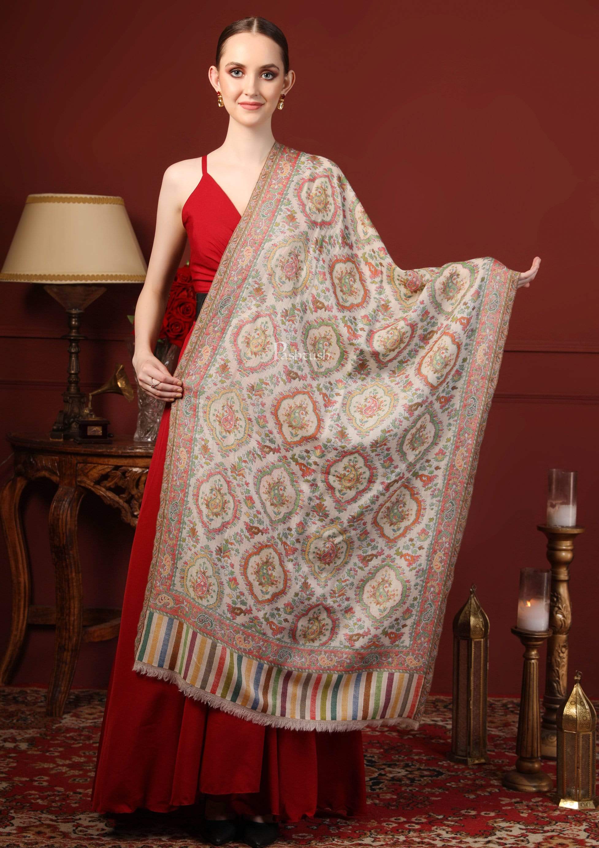 Pashtush Womens 100% Pure Wool Ethnic Stole, With Woolmark Certification - Image 3